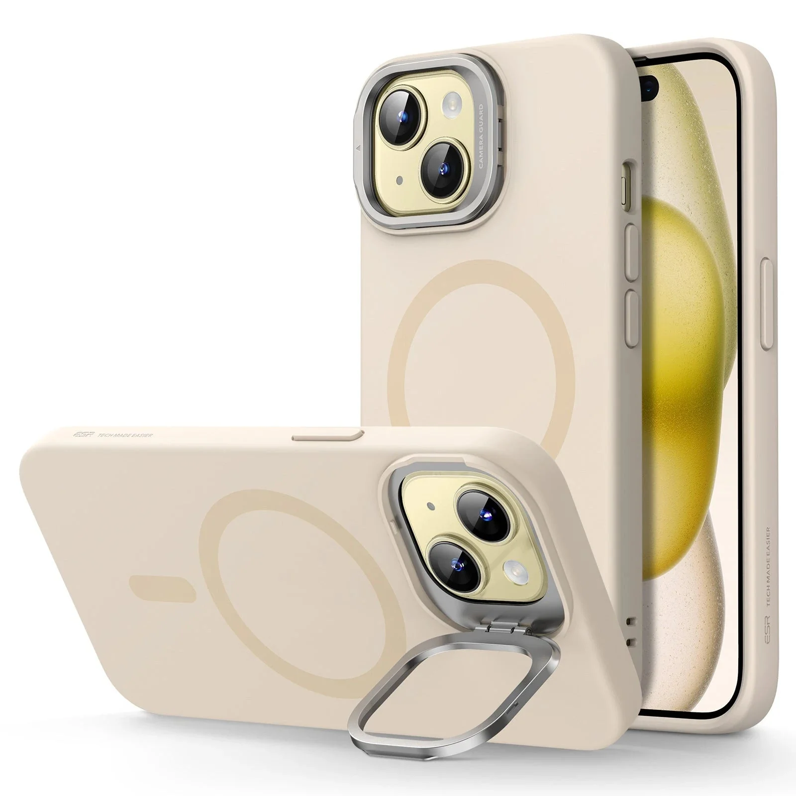 iPhone 15 Plus Cloud Soft Case with Stash Stand (HaloLock) - Light Tan