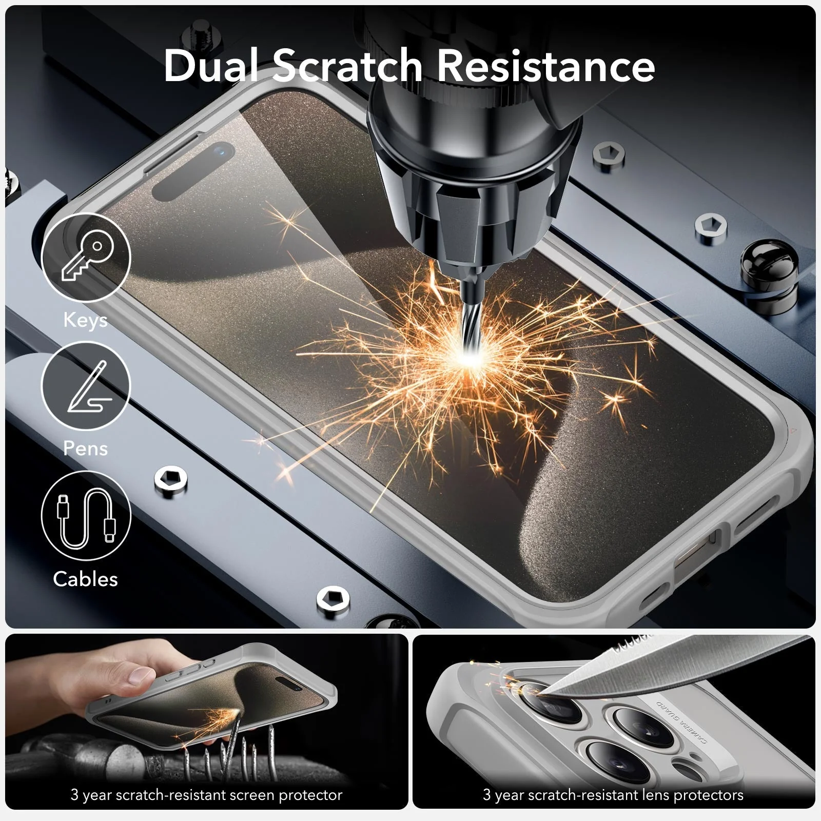 iPhone 15 Pro Armor Tough Case (HaloLock) - Clear Grey - Image 6
