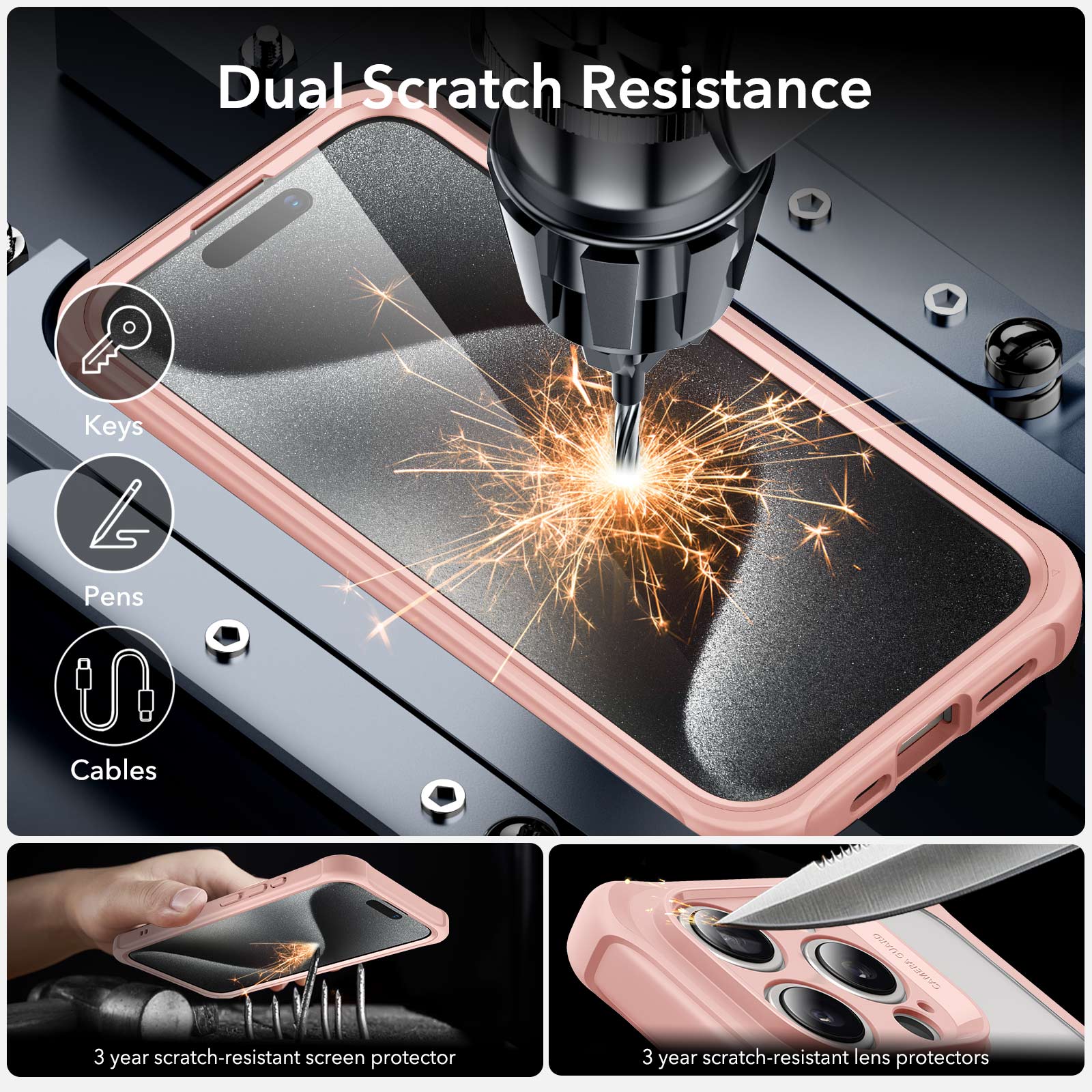 iPhone 15 Pro Armor Tough Case (HaloLock) - Clear Pink - Image 6
