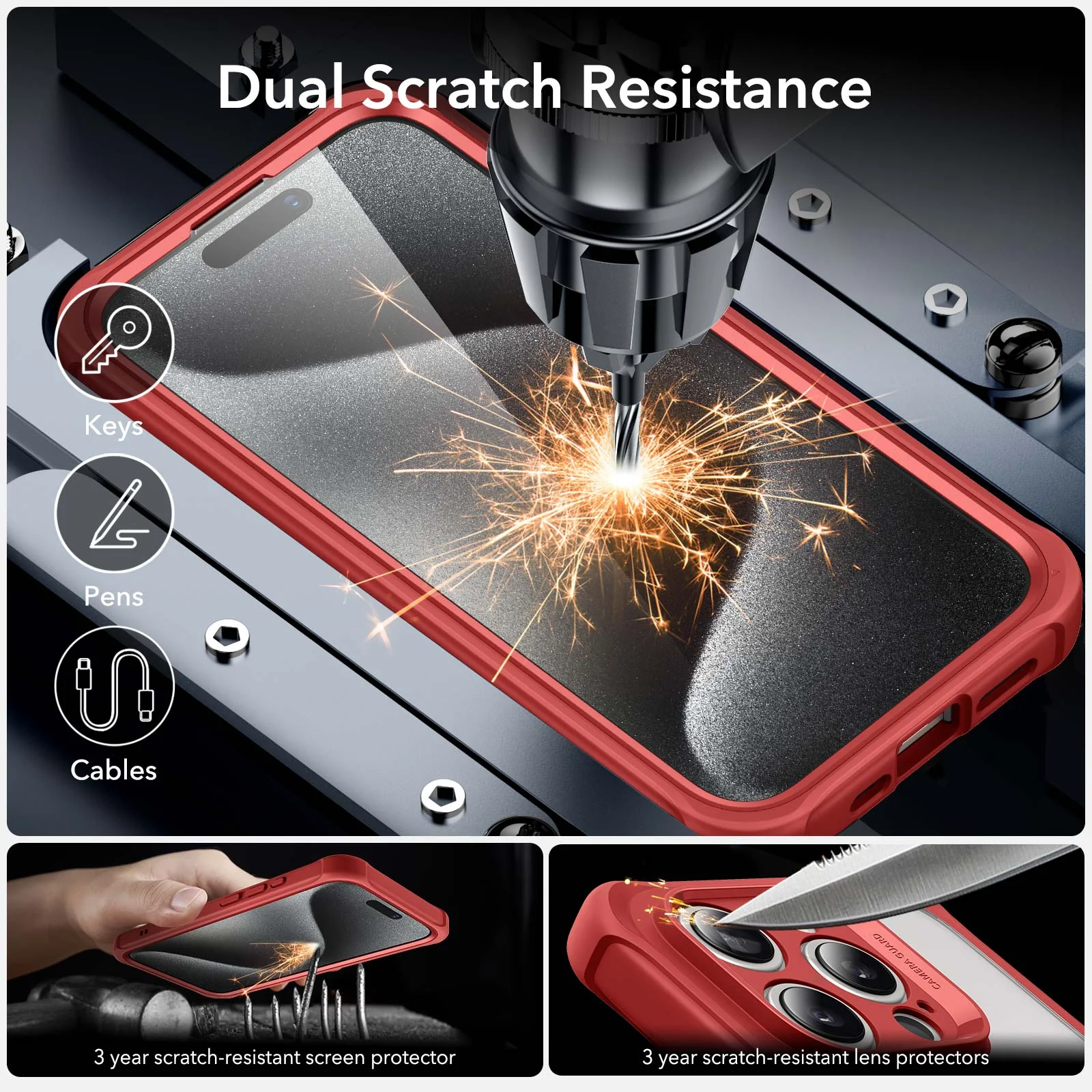 iPhone 15 Pro Armor Tough Case (HaloLock) - Clear Red - Image 6