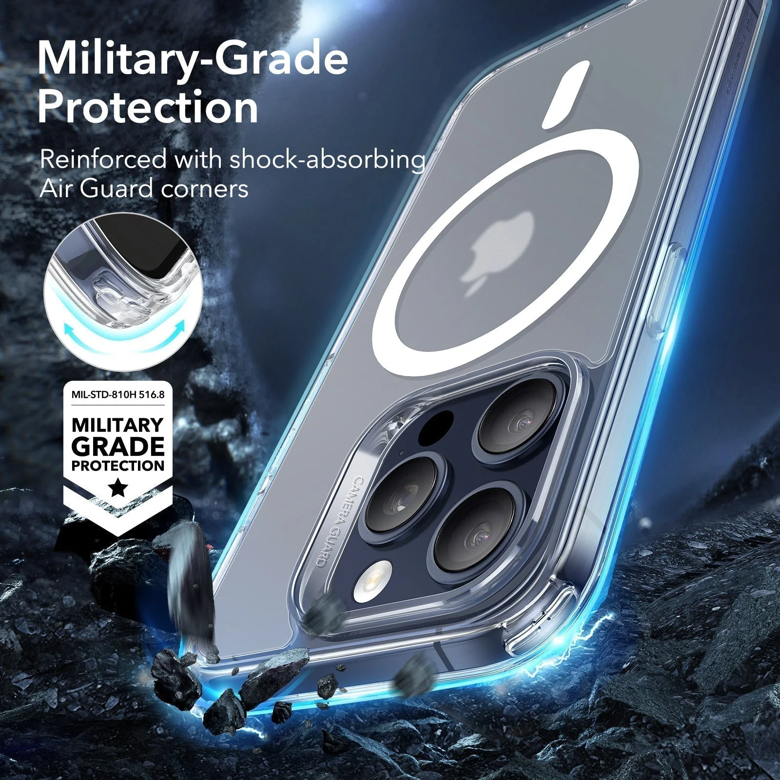 iPhone 15 Pro Classic Hybrid Case (HaloLock) - Clear Dark Blue - Image 8