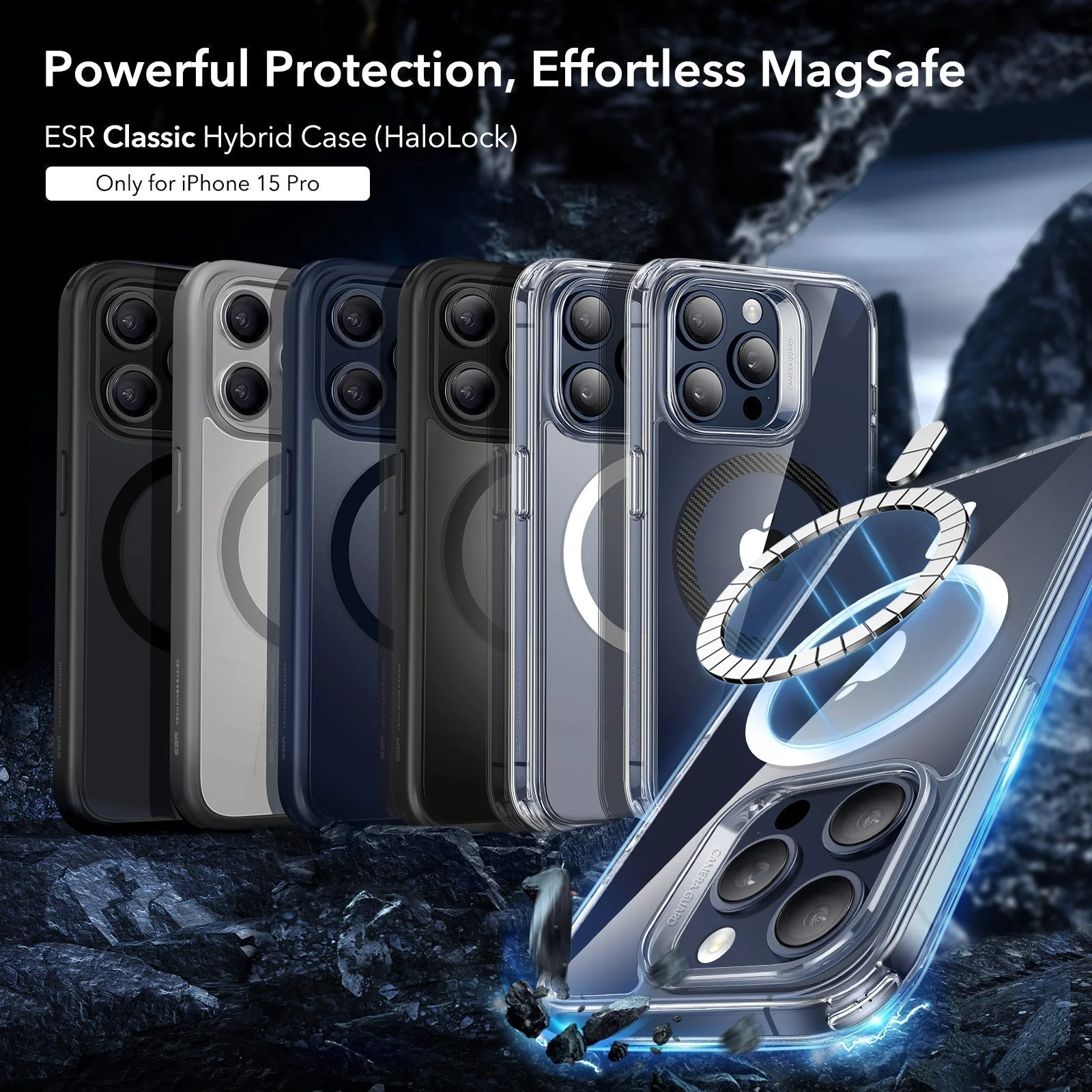 iPhone 15 Pro Classic Hybrid Case (HaloLock) - Clear Grey - Image 2
