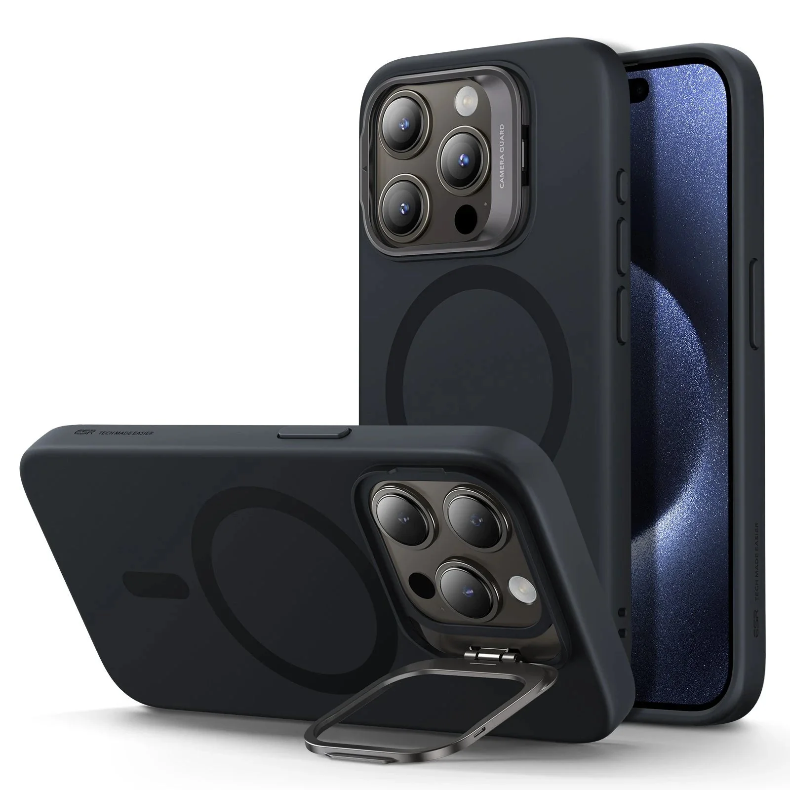 iPhone 15 Pro Cloud Soft Case with Stash Stand (HaloLock) - Black