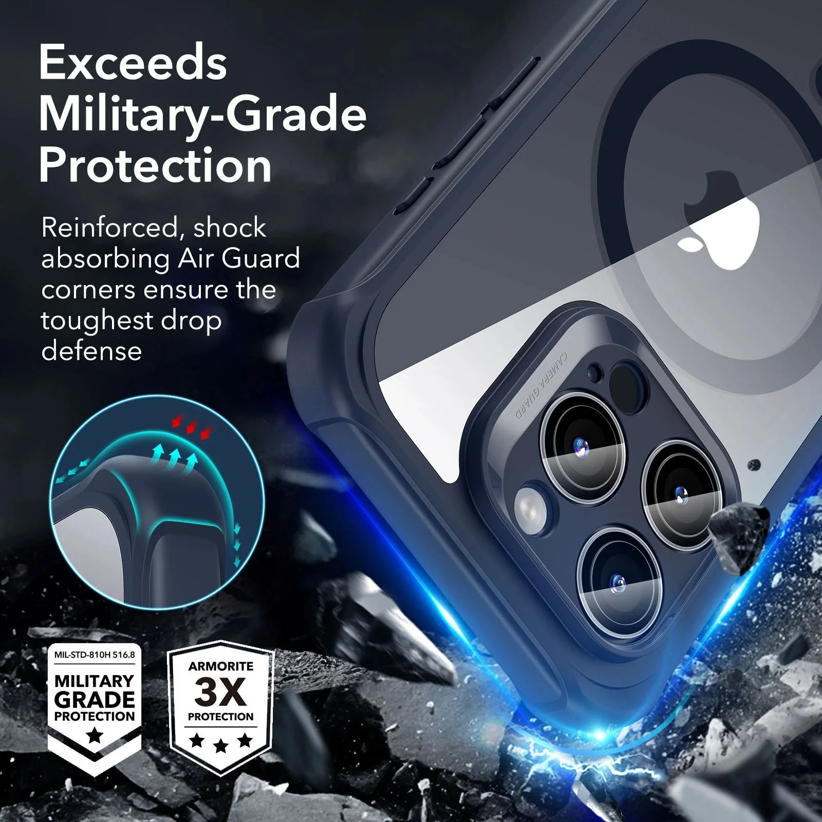 iPhone 15 Pro Max Armor Tough Case (HaloLock) - Clear Dark Blue - Image 3