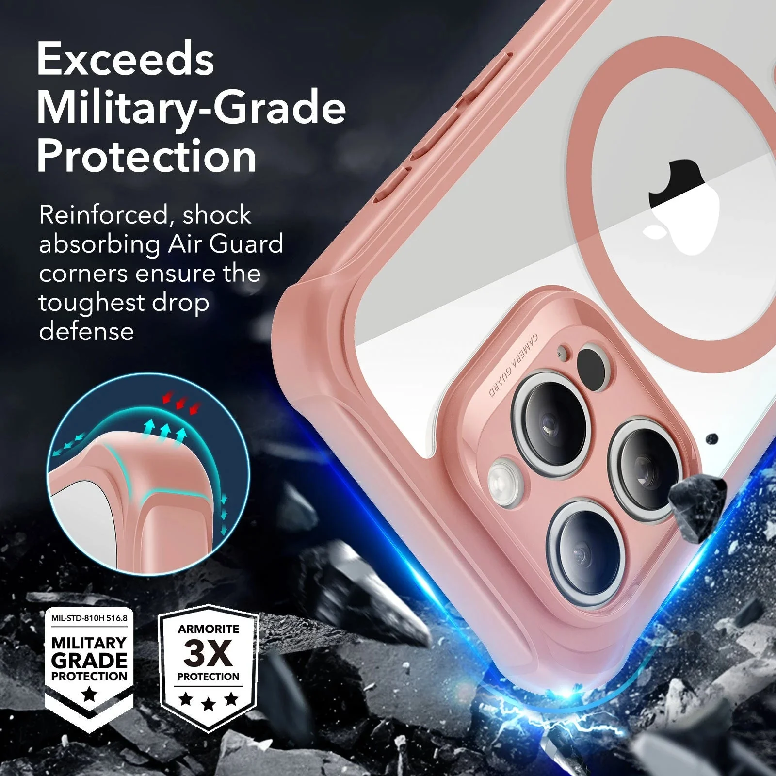 iPhone 15 Pro Max Armor Tough Case (HaloLock) - Clear Pink - Image 3
