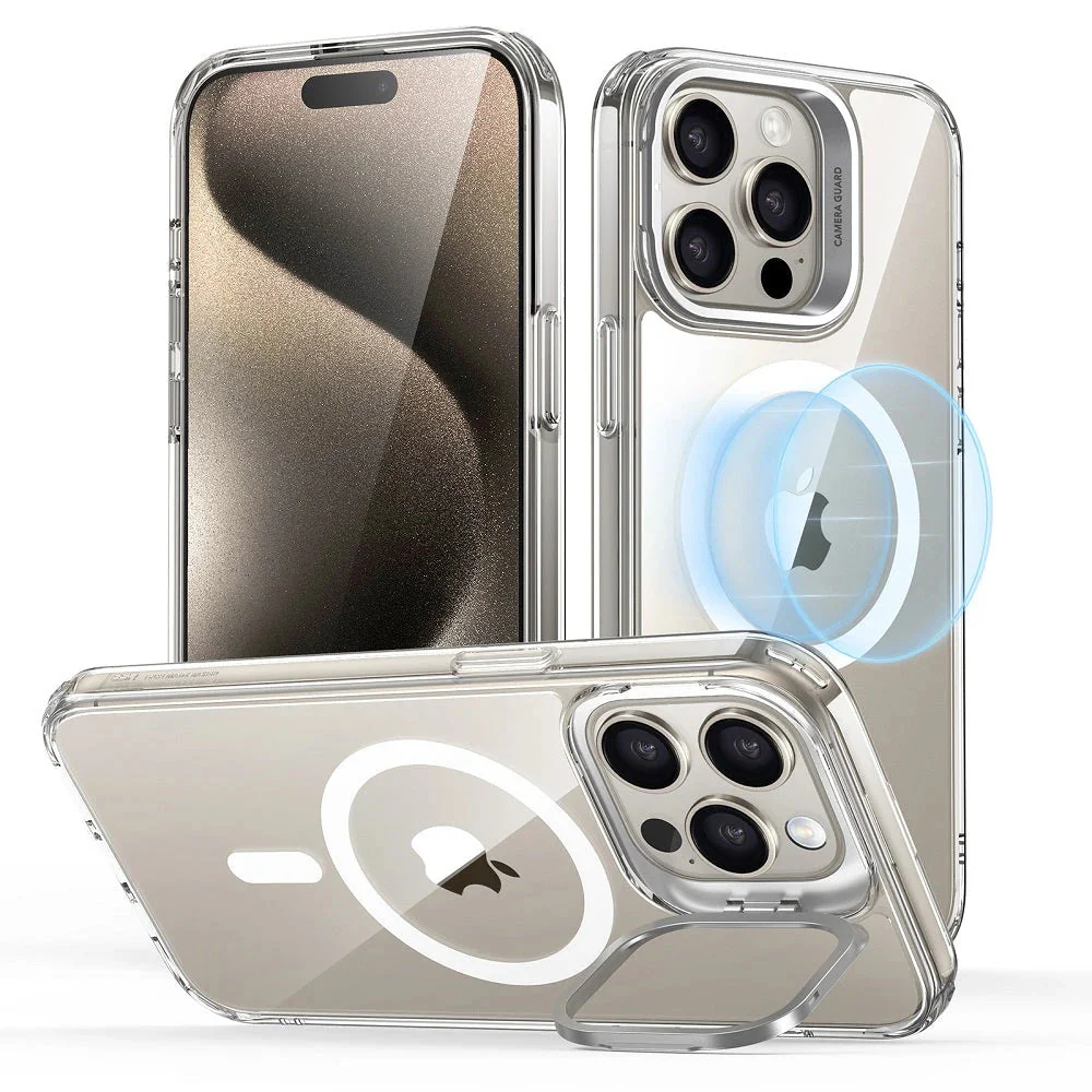 iPhone 15 Pro Max Classic Hybrid Case with Stash Stand (HaloLock) - Clear