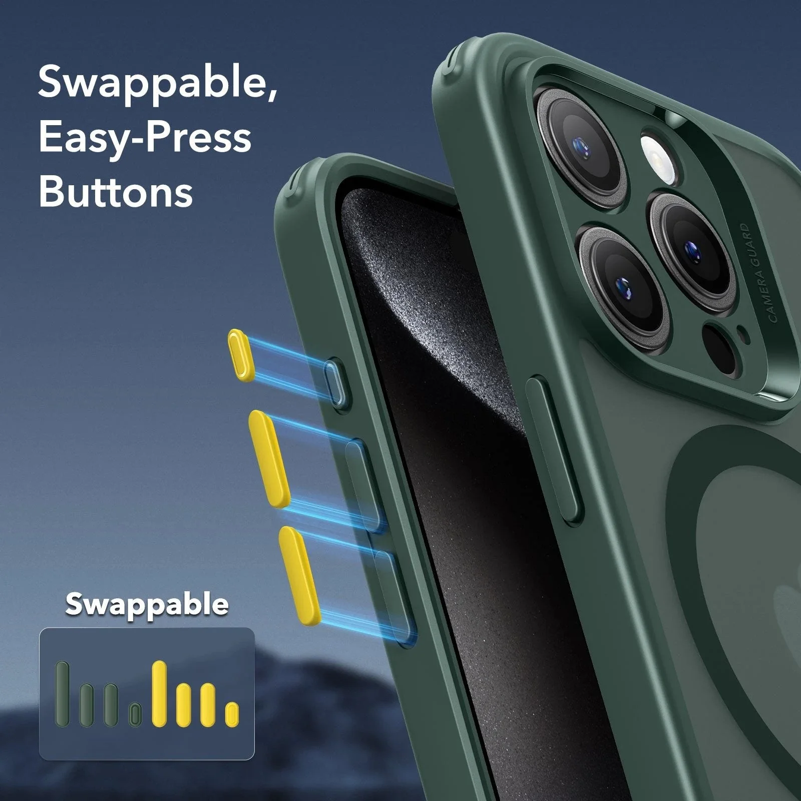 iPhone 15 Pro Max Classic Pro Case (HaloLock) Set - Frosted Dark Green - Image 3
