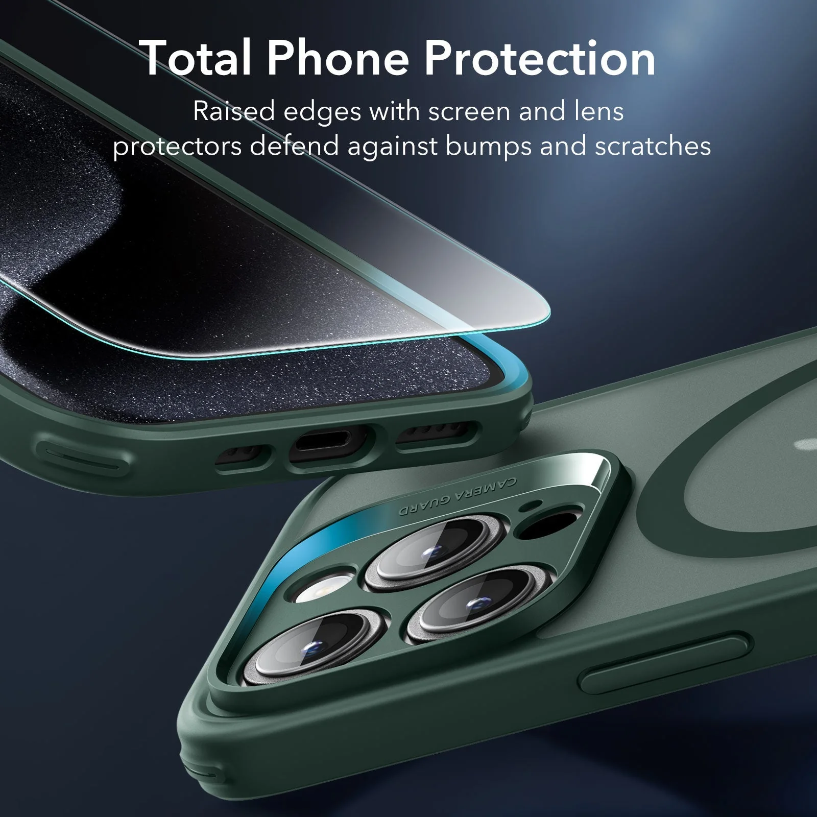 iPhone 15 Pro Max Classic Pro Case (HaloLock) Set - Frosted Dark Green - Image 4