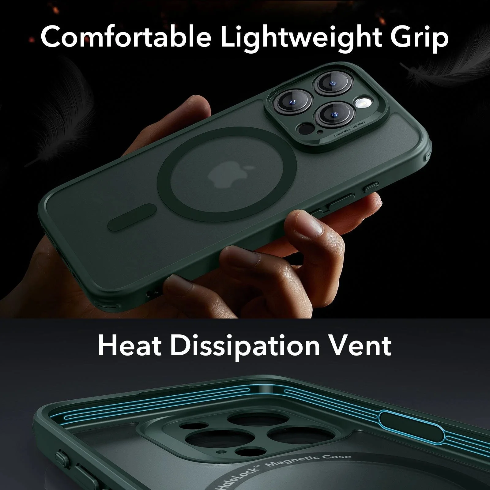 iPhone 15 Pro Max Classic Pro Case (HaloLock) Set - Frosted Dark Green - Image 6