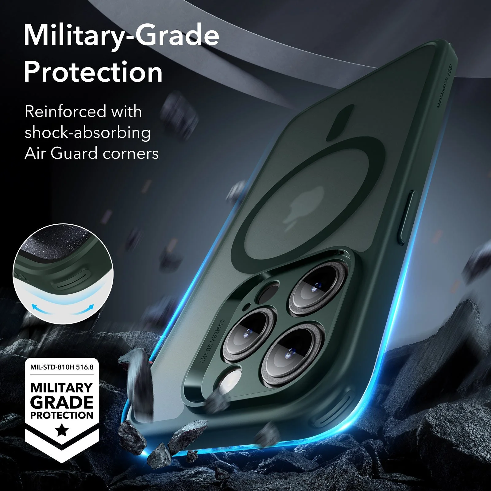iPhone 15 Pro Max Classic Pro Case (HaloLock) Set - Frosted Dark Green - Image 7