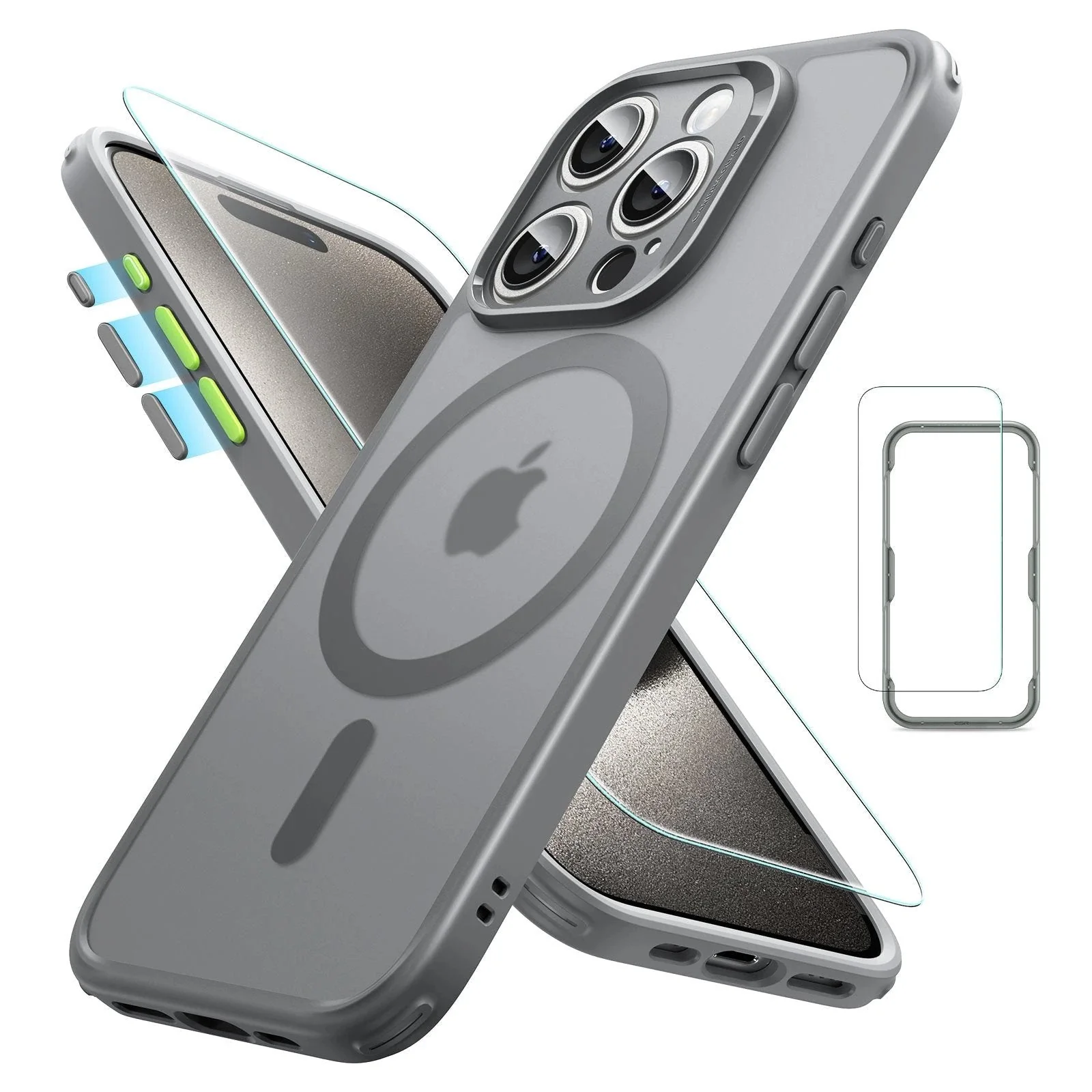 iPhone 15 Pro Max Classic Pro Case (HaloLock) Set - Frosted Grey