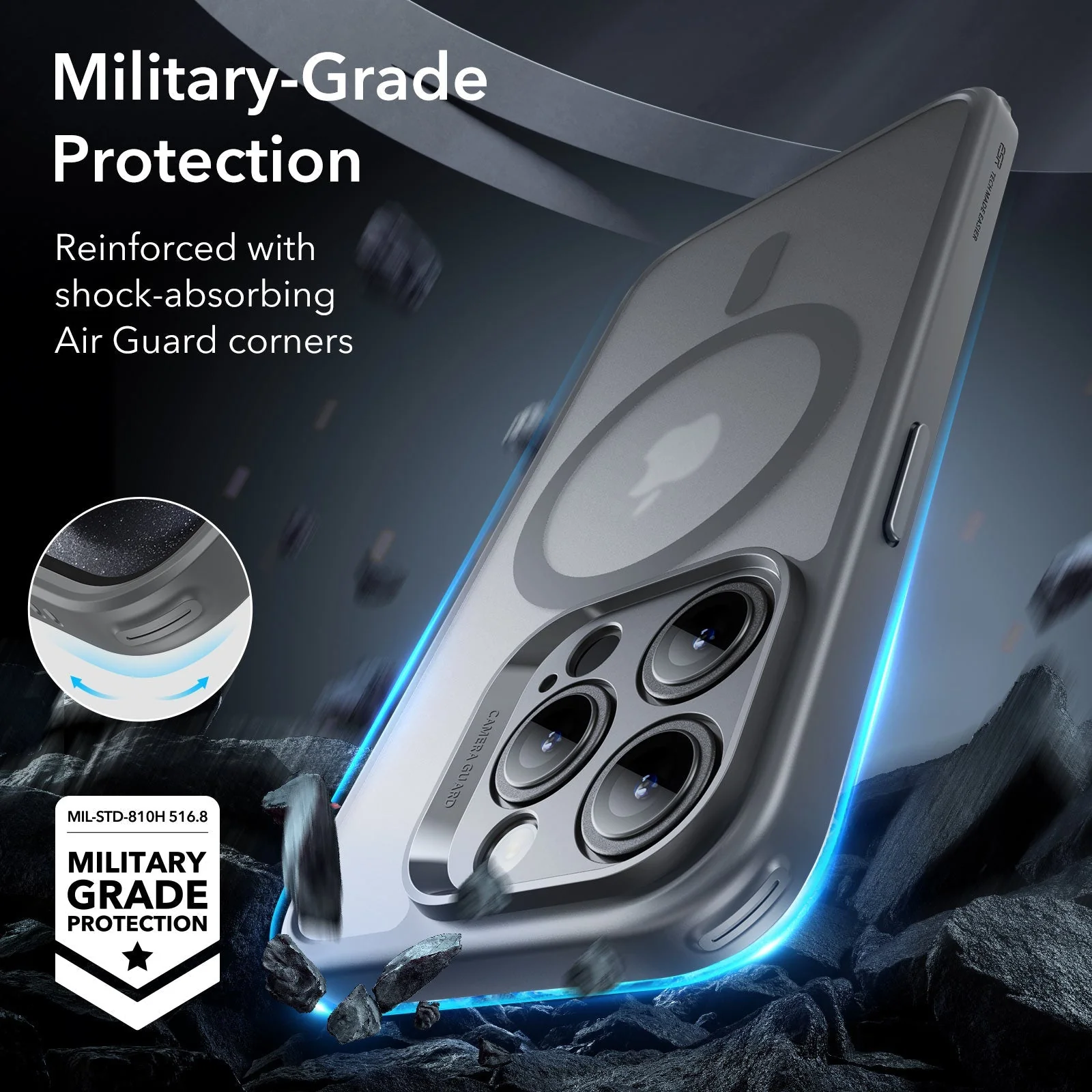 iPhone 15 Pro Max Classic Pro Case (HaloLock) Set - Frosted Grey - Image 7