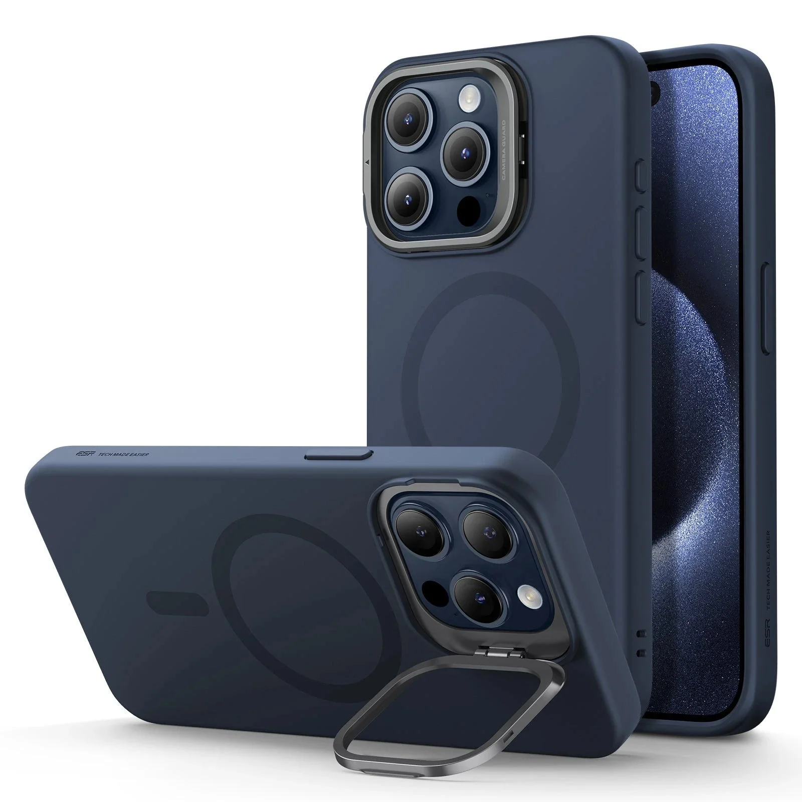 iPhone 15 Pro Max Cloud Soft Case with Stash Stand (HaloLock) - Dark Blue