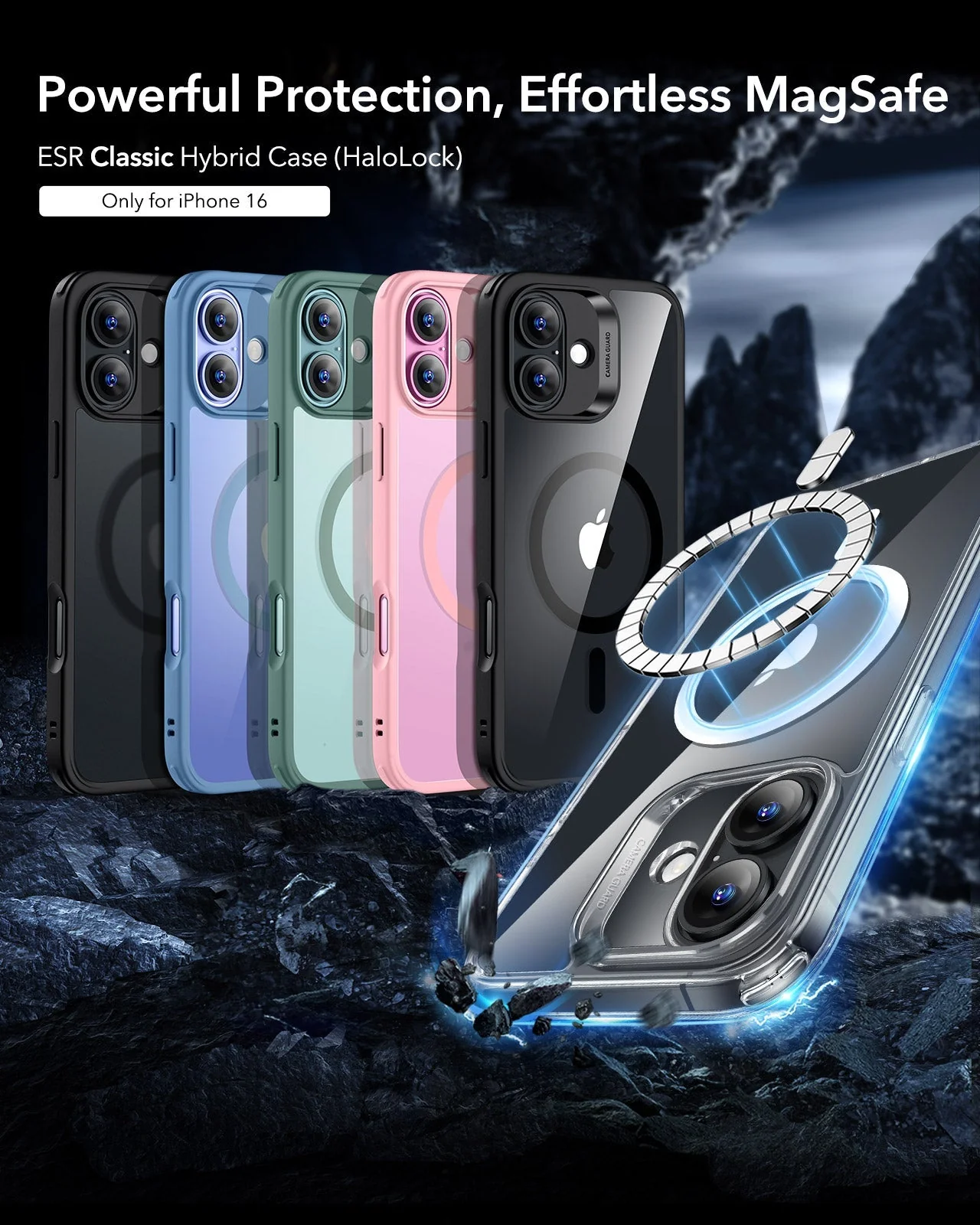 iPhone 16 Classic Hybrid Case (HaloLock) - Clear Black - Image 2