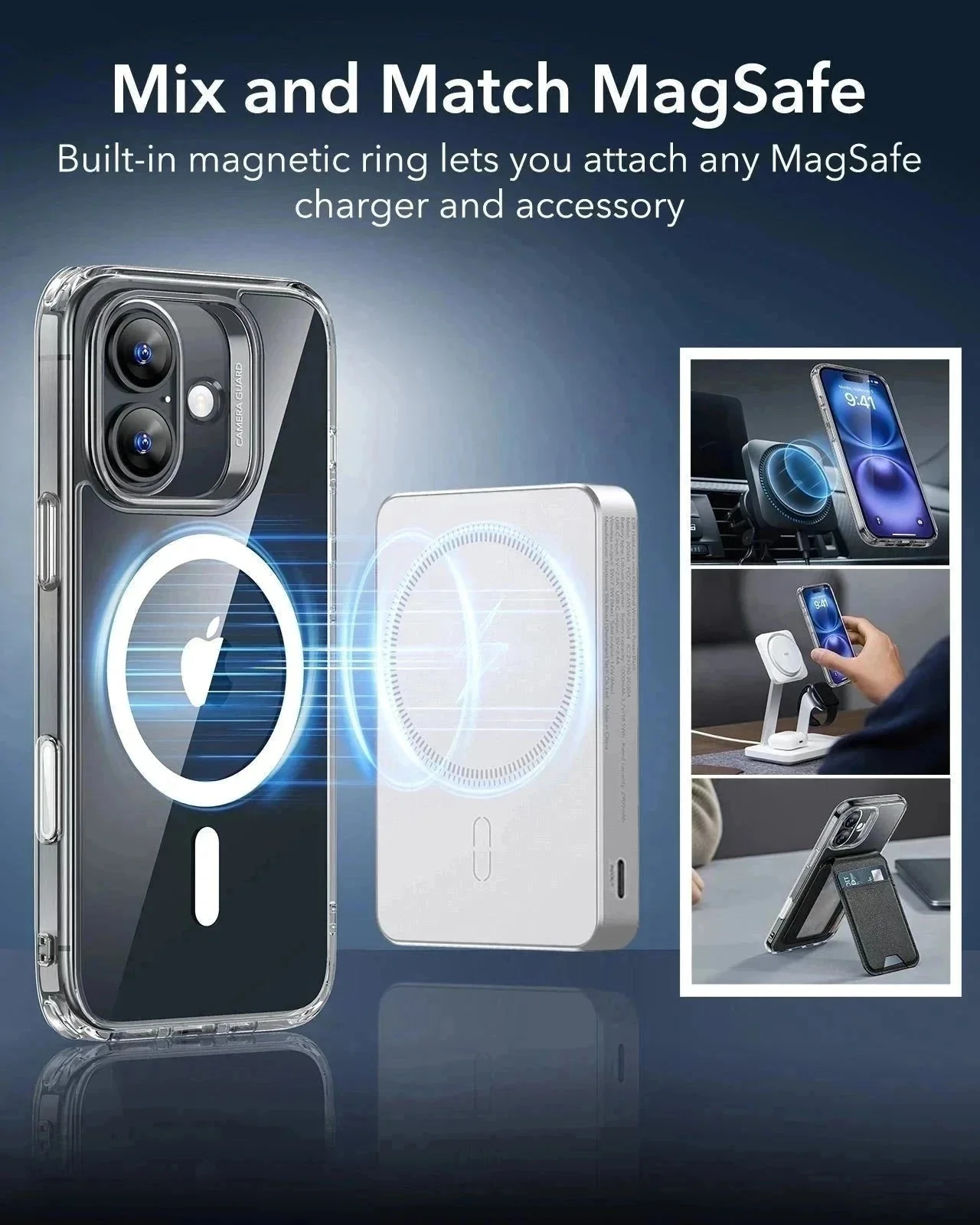 iPhone 16 Classic Hybrid Magnetic Case (Camera Control) & Privacy Screen Protector Bundle - Clear Blue - Image 7