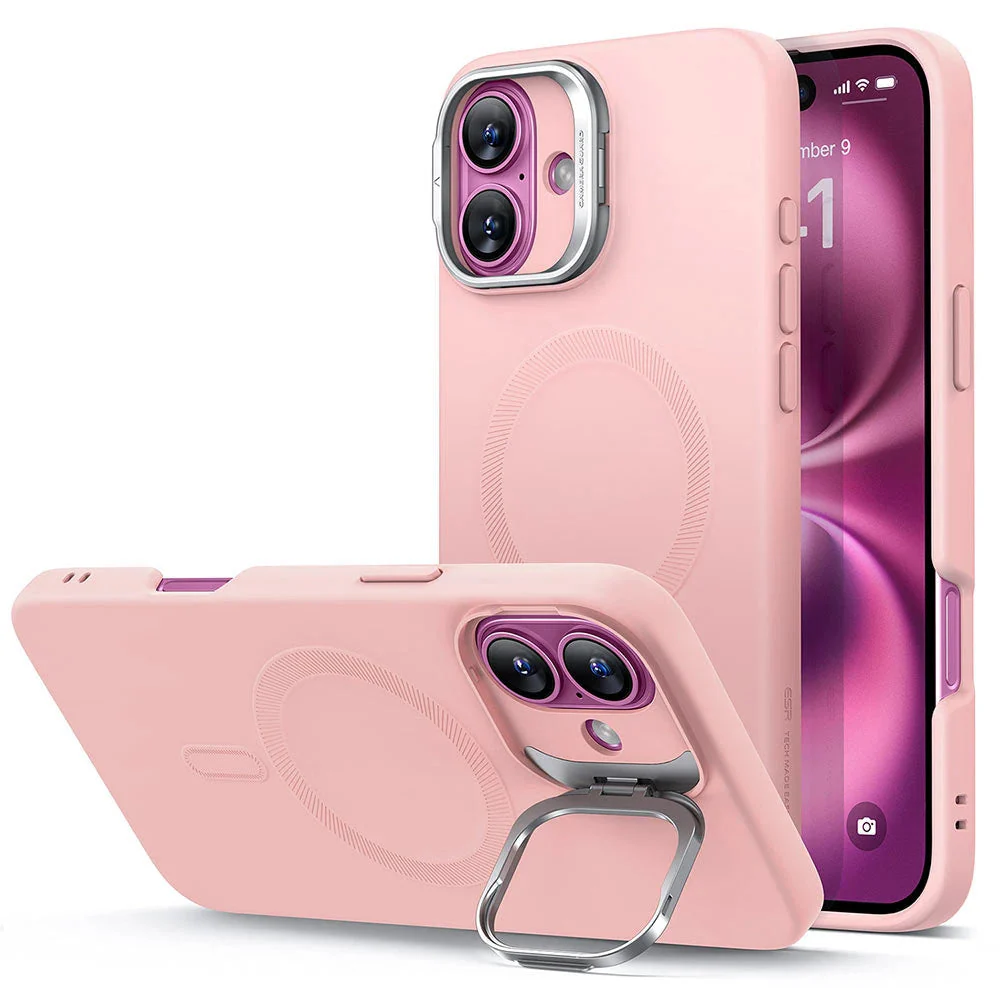 iPhone 16 Cloud Soft Case with Stash Stand (HaloLock) - Pink