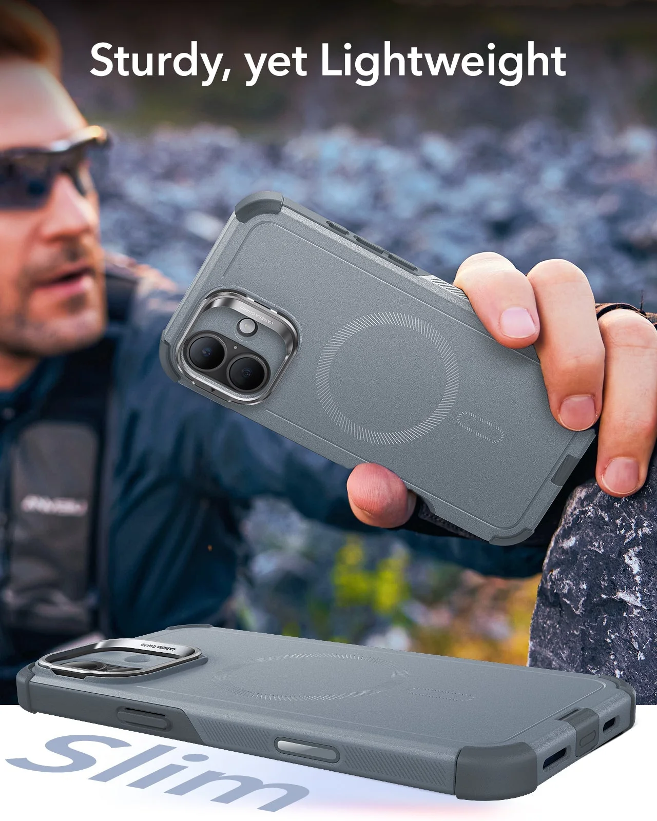 iPhone 16 Cyber Tough Magnetic Case (Camera Control, Stash Stand) - Light Grey - Image 8