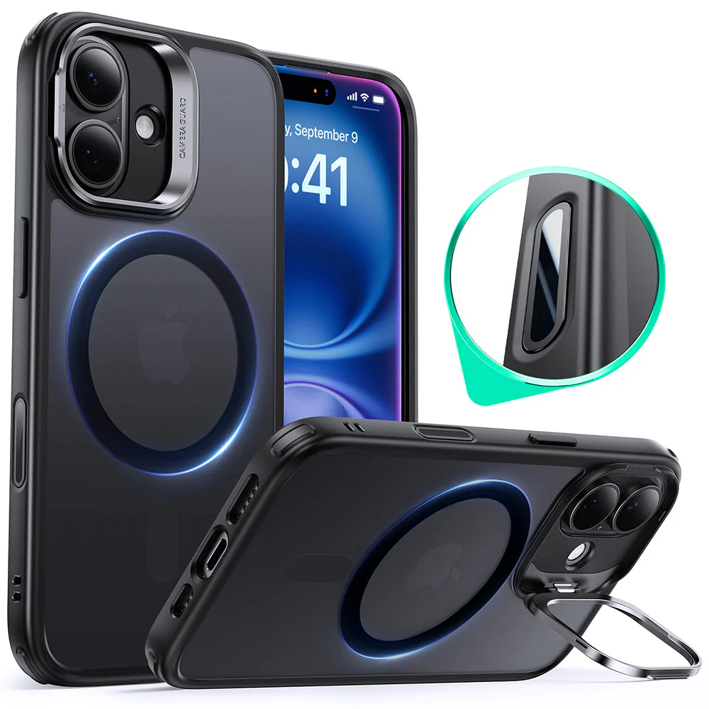 iPhone 16 Classic Hybrid Magnetic Case (Camera Control, Stash Stand) - Frosted Black