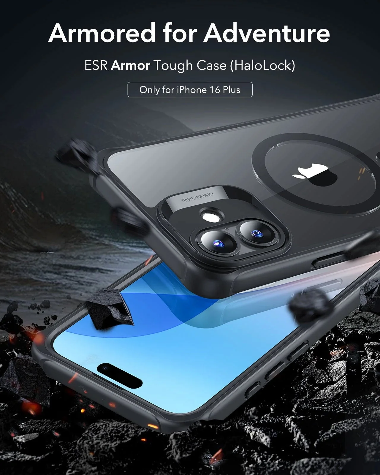 iPhone 16 Plus Armor Tough Case (HaloLock) - Clear Black - Image 2