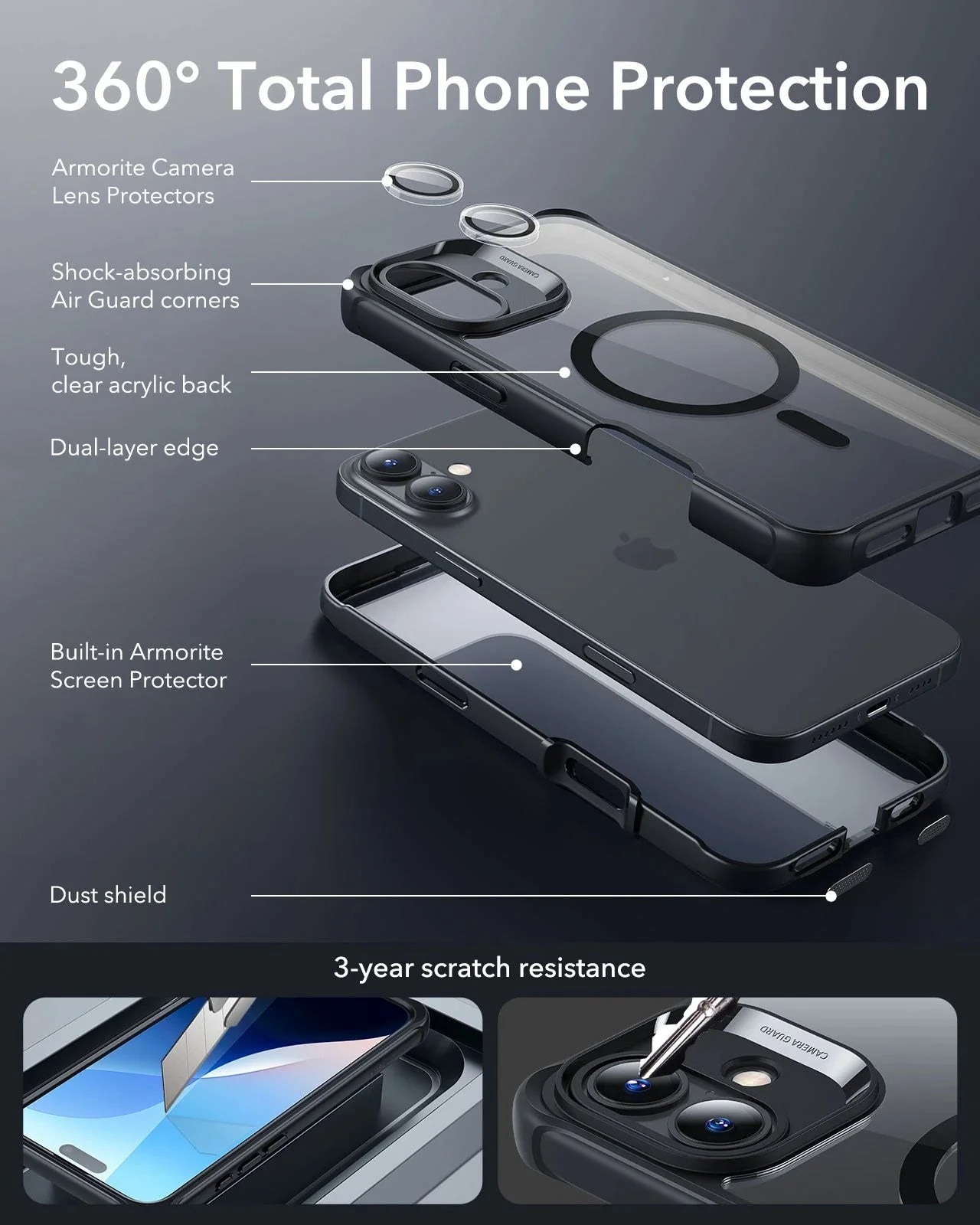 iPhone 16 Plus Armor Tough Case (HaloLock) - Clear Black - Image 3