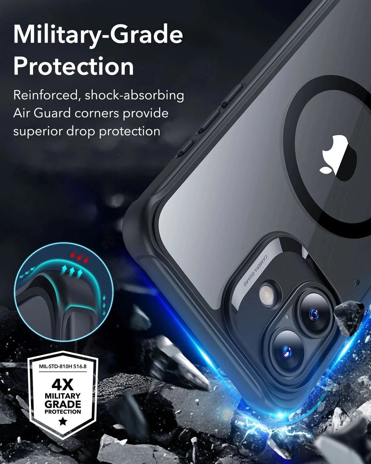 iPhone 16 Plus Armor Tough Case (HaloLock) - Clear Black - Image 4