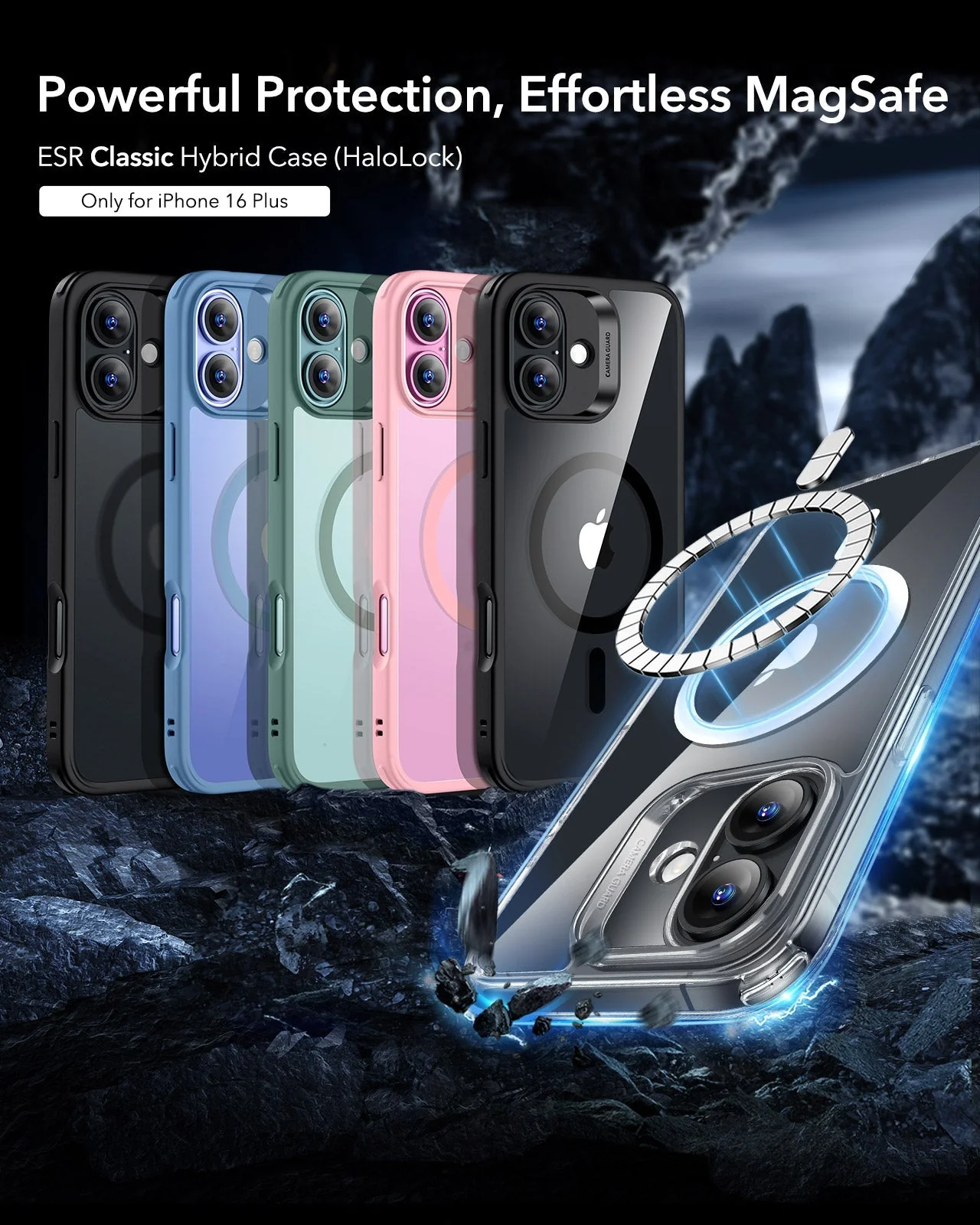 iPhone 16 Plus Classic Hybrid Case (HaloLock) - Clear Black - Image 2