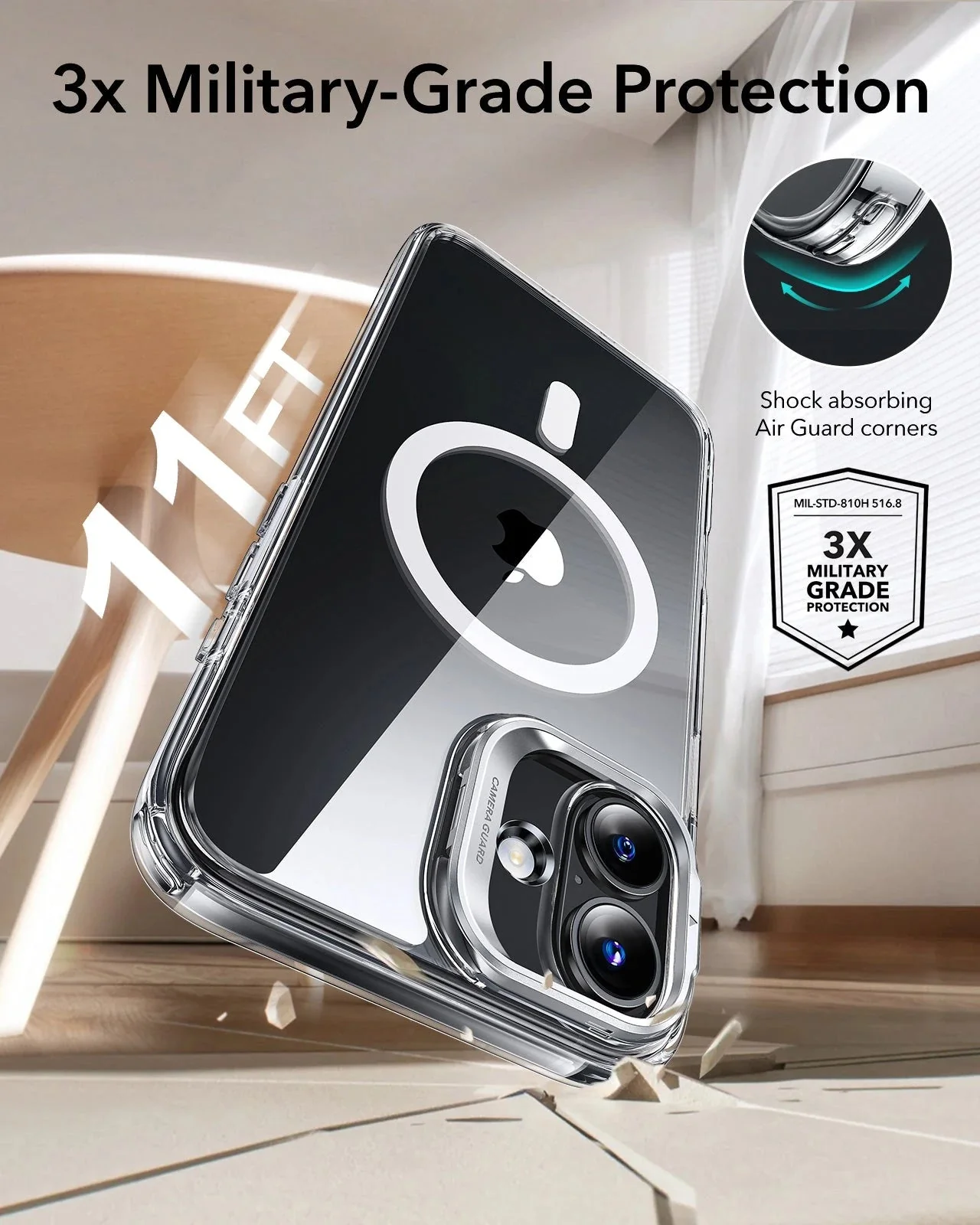 iPhone 16 Plus Classic Hybrid Case with Stash Stand (HaloLock) - Clear Black - Image 7