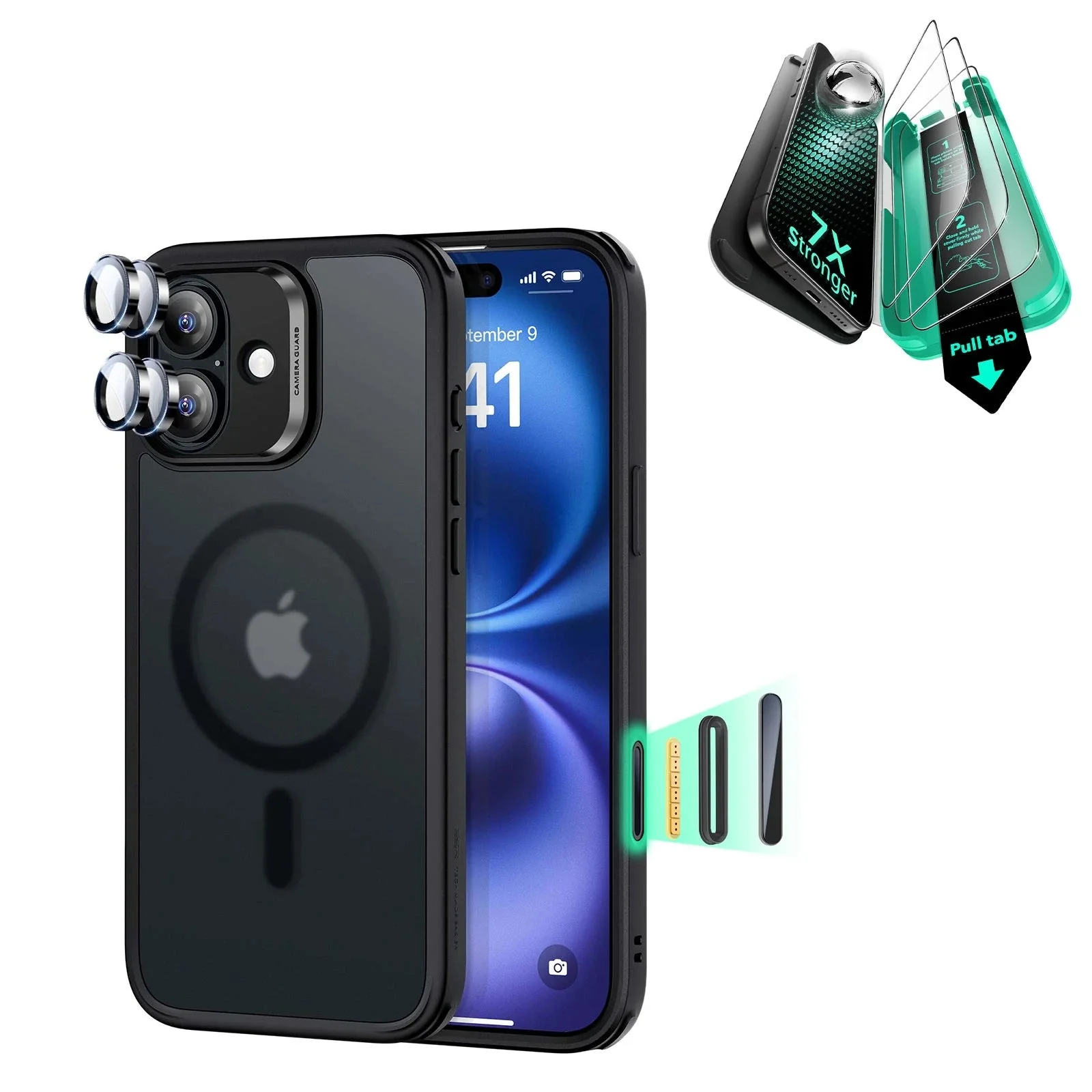 iPhone 16 Plus Classic Hybrid Magnetic Case (Camera Control) & Screen Protection Bundle - Frosted Black
