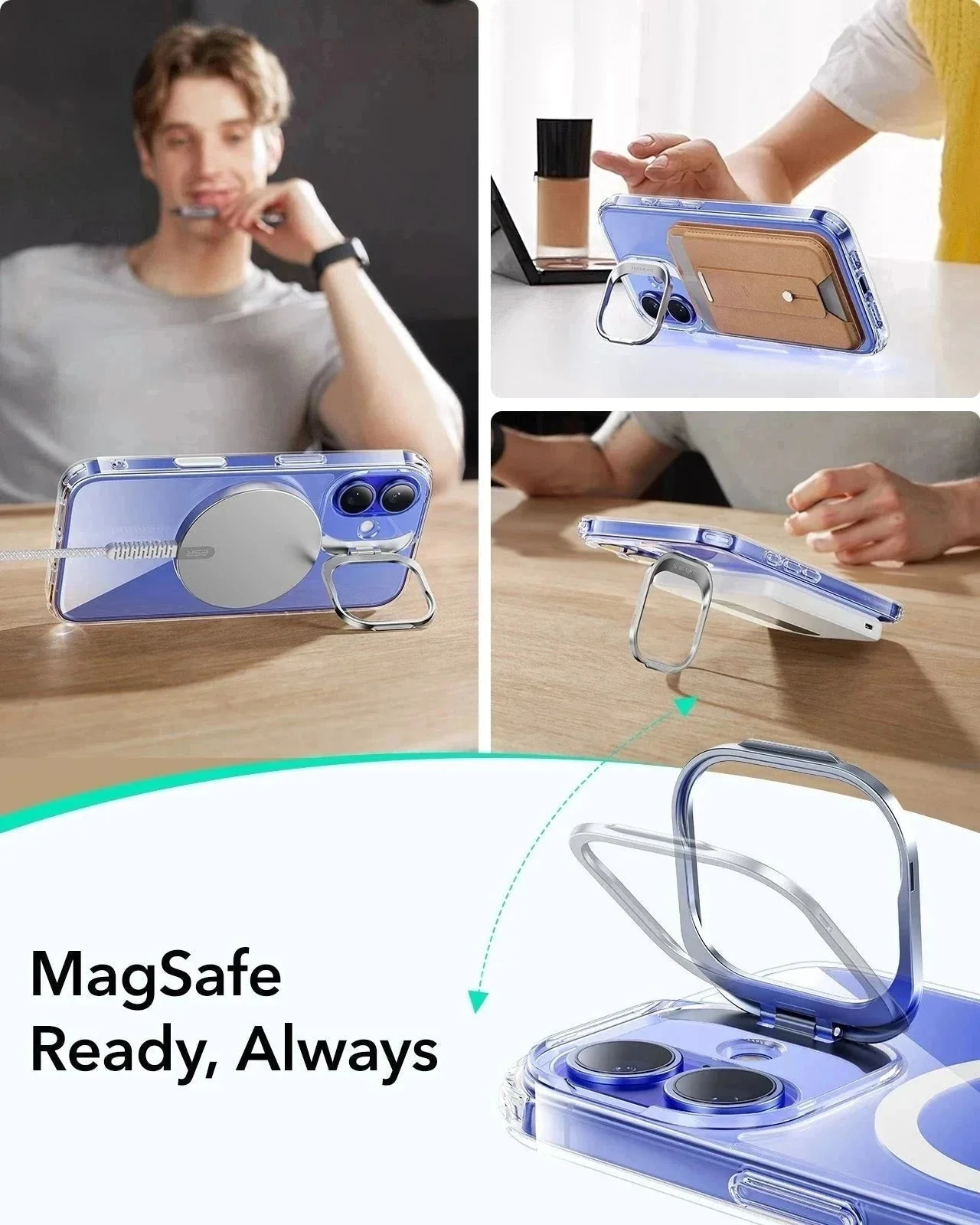iPhone 16 Plus Classic Hybrid Magnetic Case (Camera Control, Stash Stand) & Privacy Screen Protector Bundle - Frosted Pink - Image 6