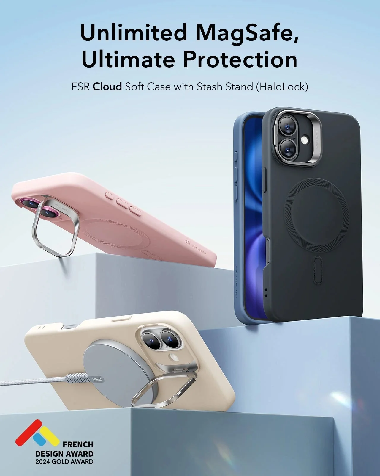 iPhone 16 Plus Cloud Soft Case with Stash Stand (HaloLock) - Black - Image 2