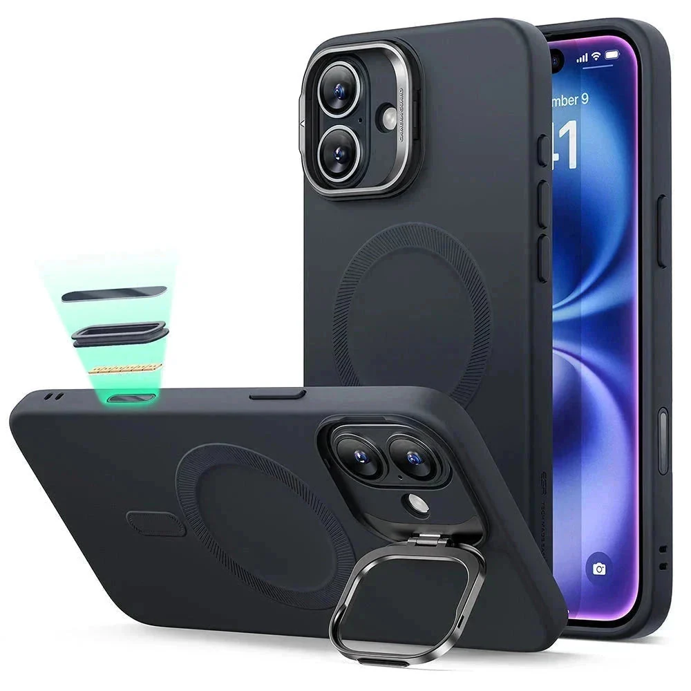 iPhone 16 Plus Cloud Soft Magnetic Case (Camera Control, Stash Stand) - Black