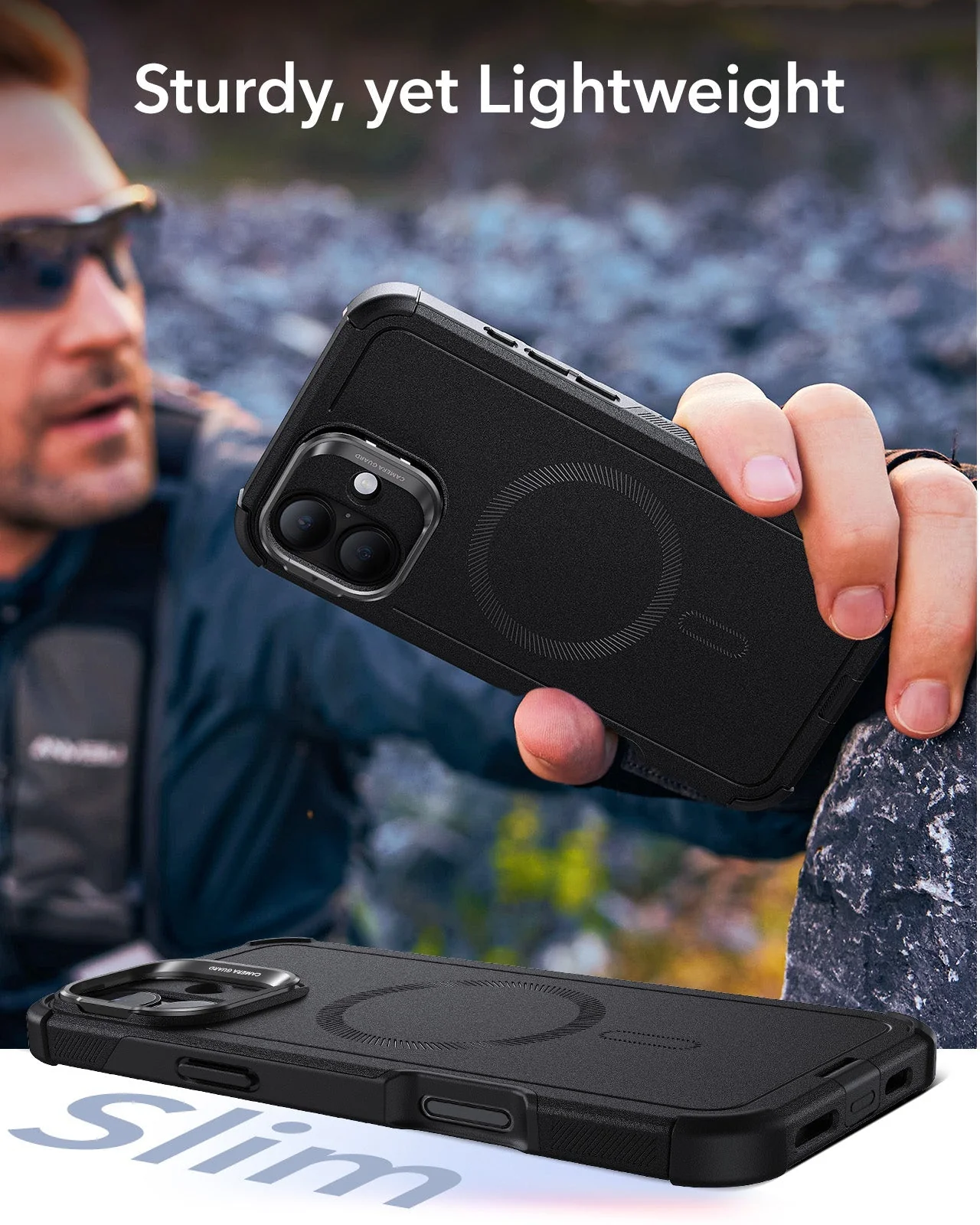 iPhone 16 Plus Cyber Tough Case with Stash Stand (HaloLock) - Black - Image 6