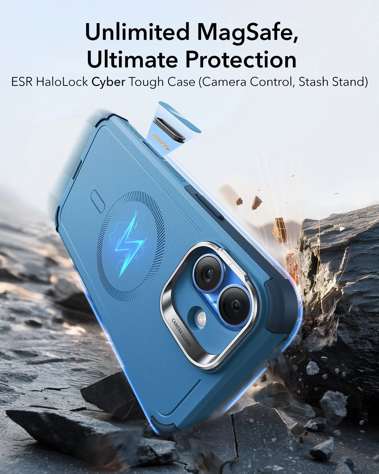iPhone 16 Plus Cyber Tough Magnetic Case (Camera Control, Stash Stand) - Light Blue - Image 4