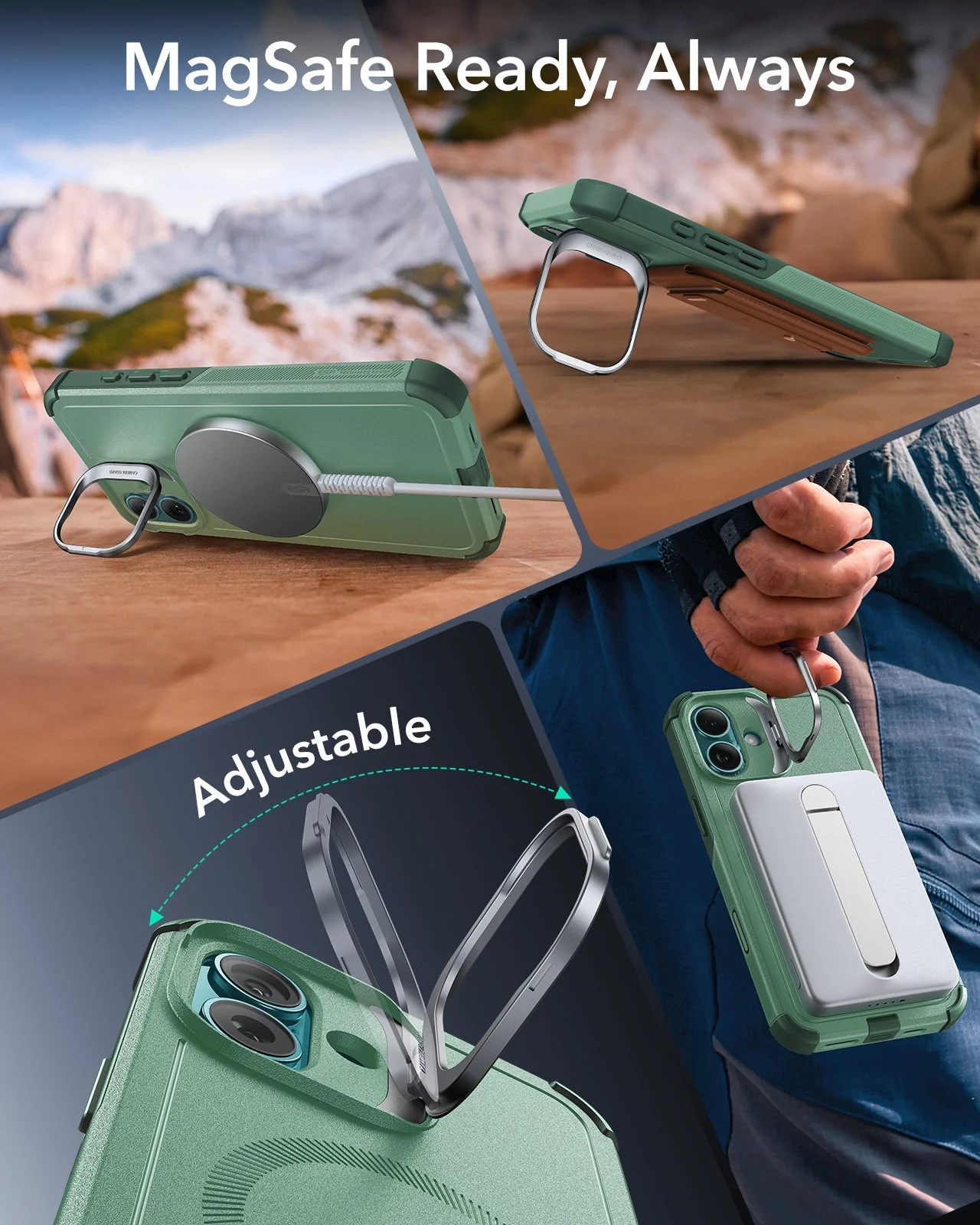 iPhone 16 Plus Cyber Tough Magnetic Case (Camera Control, Stash Stand) - Light Green - Image 6