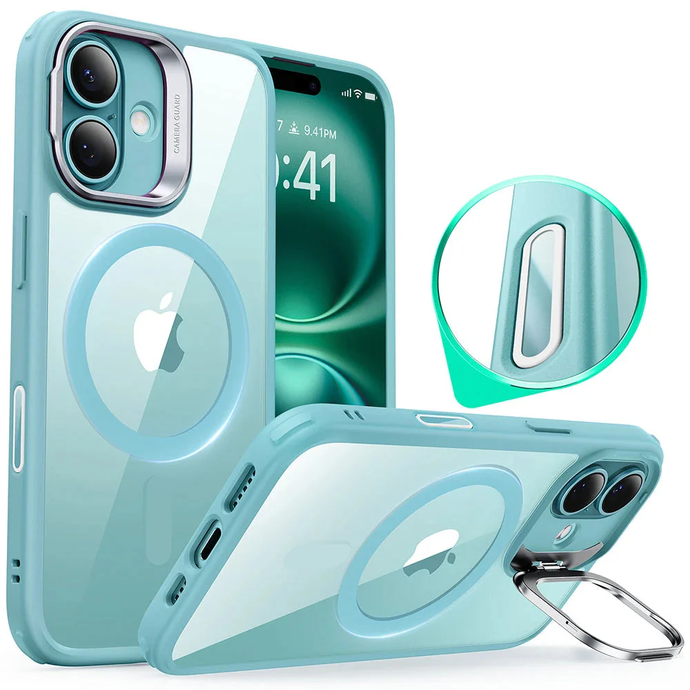iPhone 16 Plus Classic Hybrid Magnetic Case (Camera Control, Stash Stand) - Clear Green