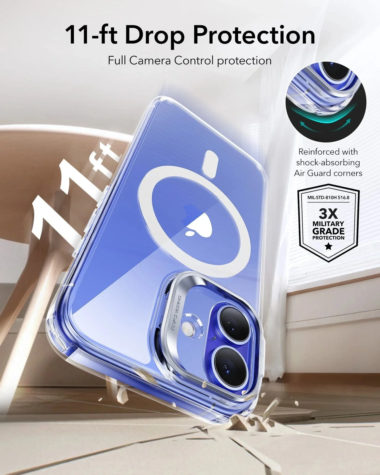 iPhone 16 Plus Classic Hybrid Magnetic Case (Camera Control, Stash Stand) - Clear Green - Image 8