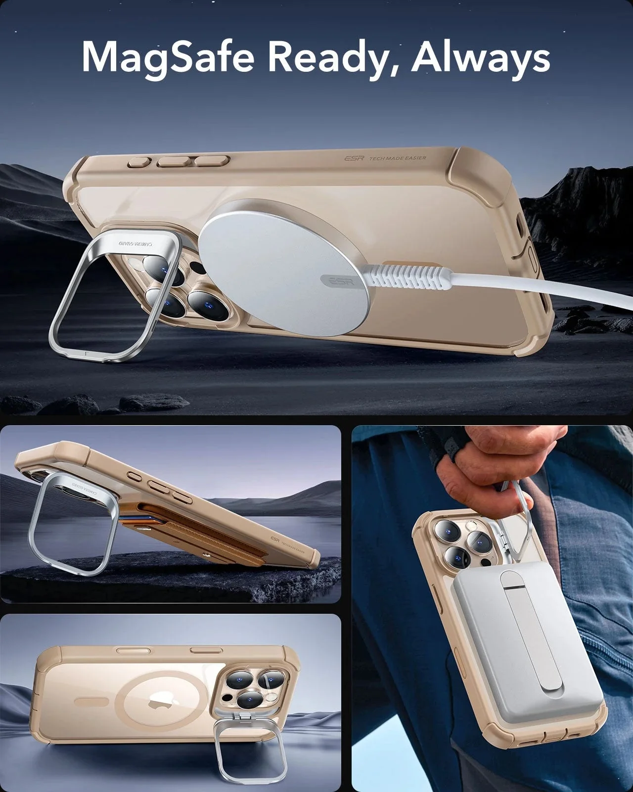 iPhone 16 Pro Armor Tough Magnetic Case (Camera Control, Stash Stand) - Desert Titanium - Image 7