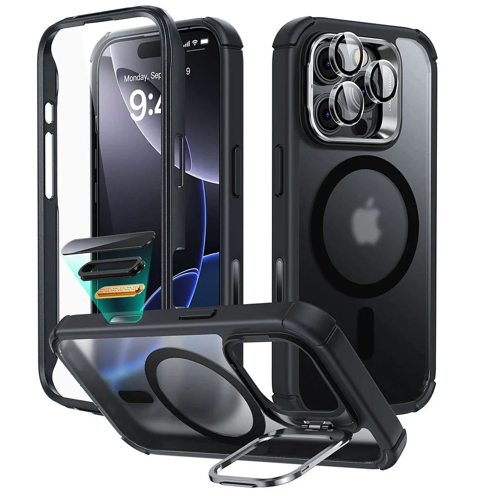 iPhone 16 Pro Armor Tough Magnetic Case (Camera Control, Stash Stand) - Frosted Black