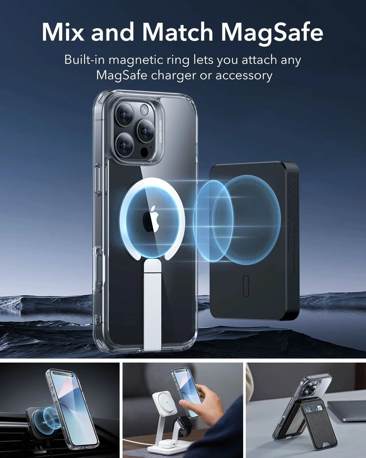 iPhone 16 Pro Boost Flickstand Case (HaloLock) - Clear Black - Image 5