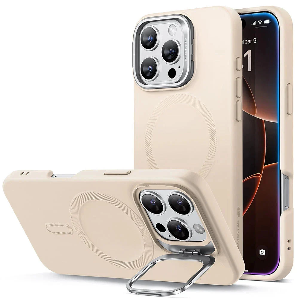 iPhone 16 Pro Cloud Soft Case with Stash Stand (HaloLock) - Light Tan