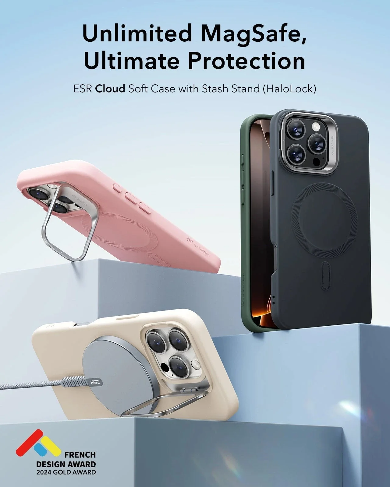 iPhone 16 Pro Cloud Soft Case with Stash Stand (HaloLock) - Black - Image 2