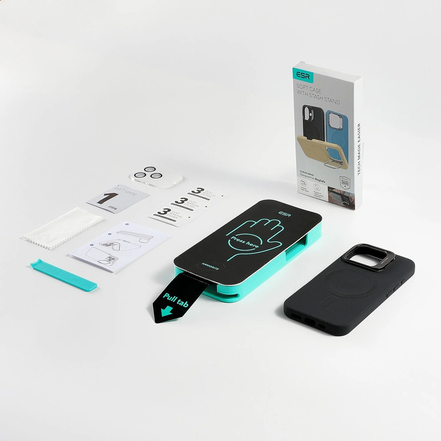 iPhone 16 Pro Cloud Soft Case with Stash Stand Protection Bundle - Black - Image 2