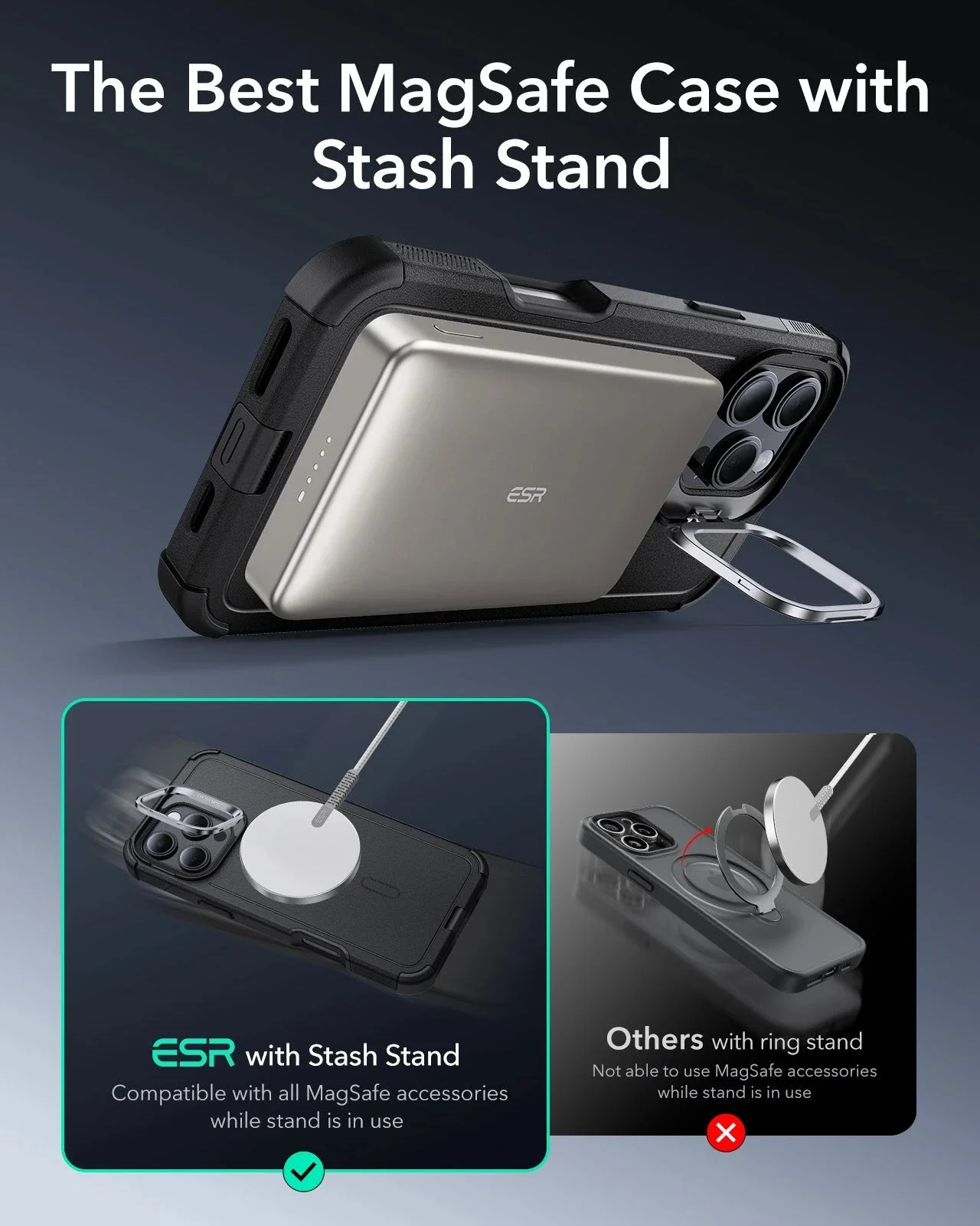 iPhone 16 Pro Cyber Tough Case with Stash Stand Protection Bundle - Dark Green - Image 4