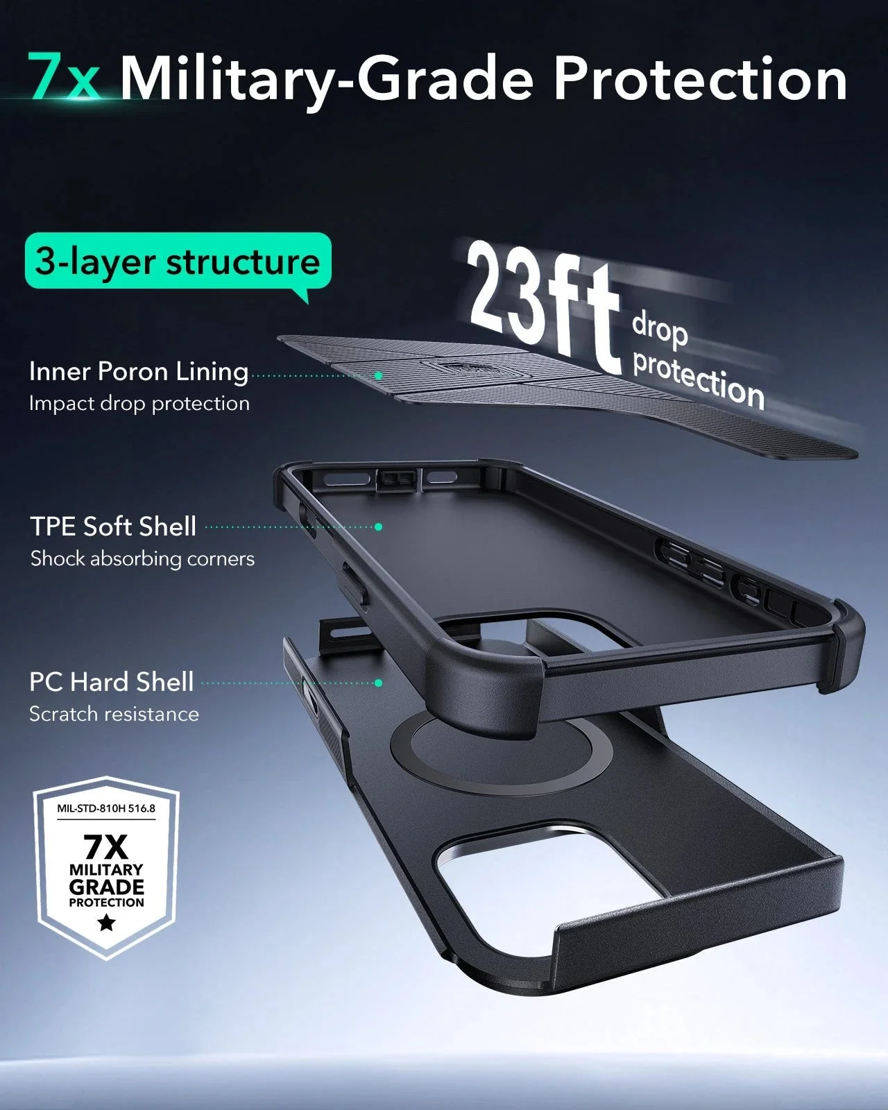 iPhone 16 Pro Cyber Tough Magnetic Case (Camera Control, Stash Stand) - Black - Image 5