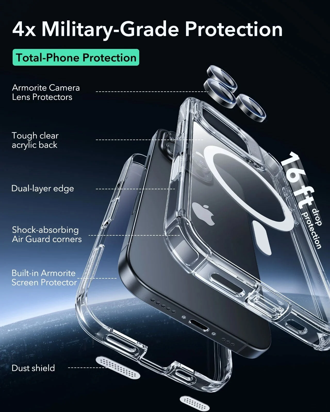 iPhone 16 Pro Max Armor Tough Magnetic Case (Camera Control, Stash Stand) - Clear - Image 5