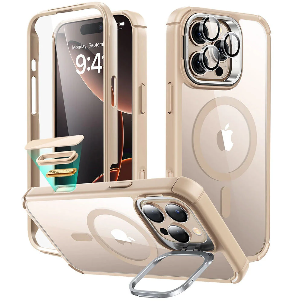 iPhone 16 Pro Max Armor Tough Magnetic Case (Camera Control, Stash Stand) - Desert Titanium