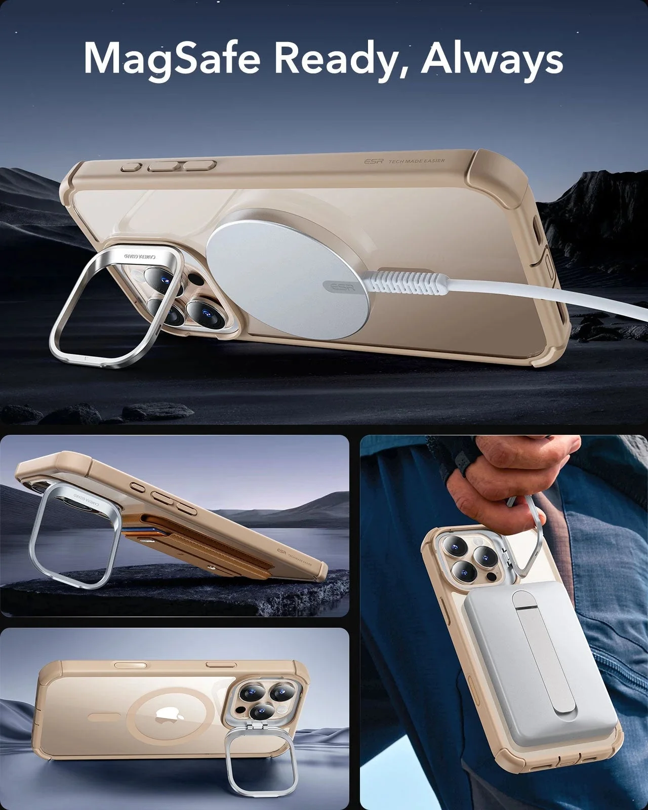 iPhone 16 Pro Max Armor Tough Magnetic Case (Camera Control, Stash Stand) - Desert Titanium - Image 7