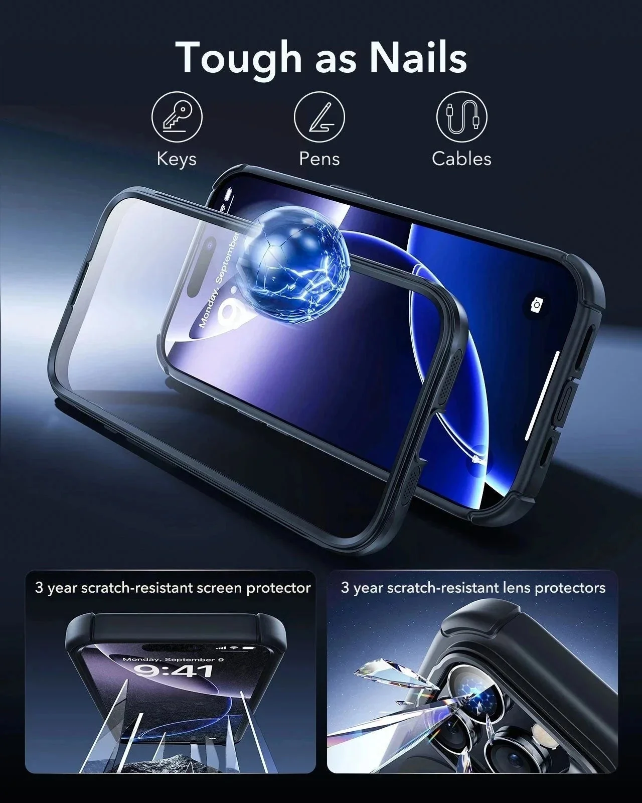 iPhone 16 Pro Max Armor Tough Magnetic Case (Camera Control, Stash Stand) - Clear Black - Image 9