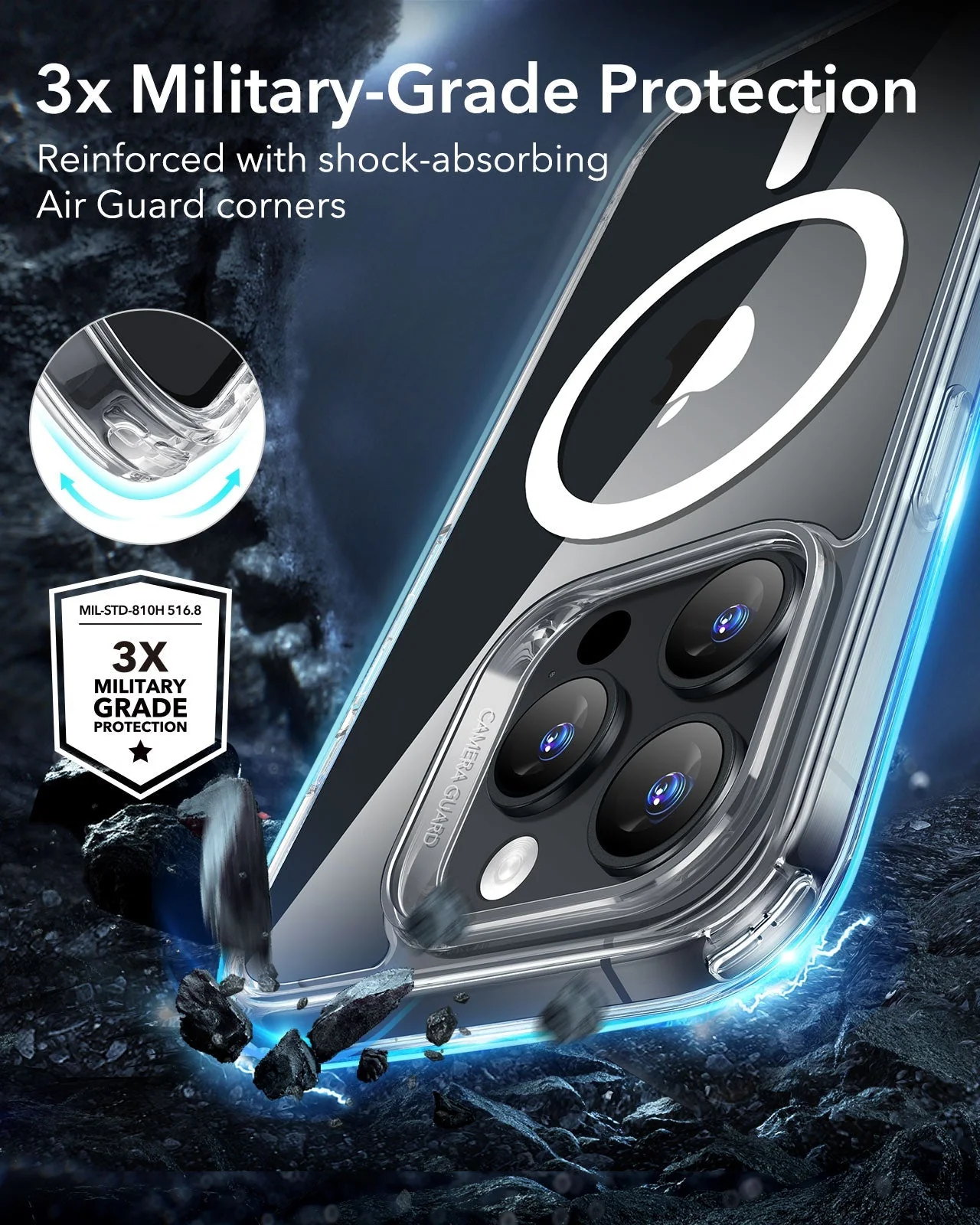 iPhone 16 Pro Max Classic Hybrid Case (HaloLock) - Clear Black - Image 4