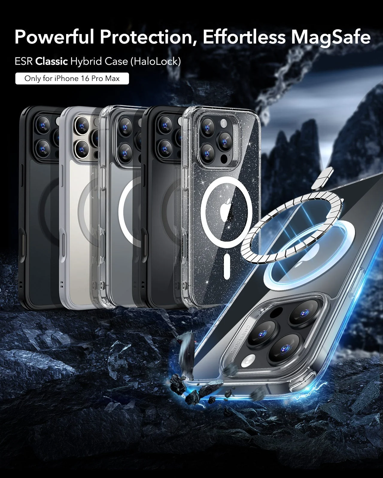 iPhone 16 Pro Max Classic Hybrid Case (HaloLock) - Frosted Black - Image 2